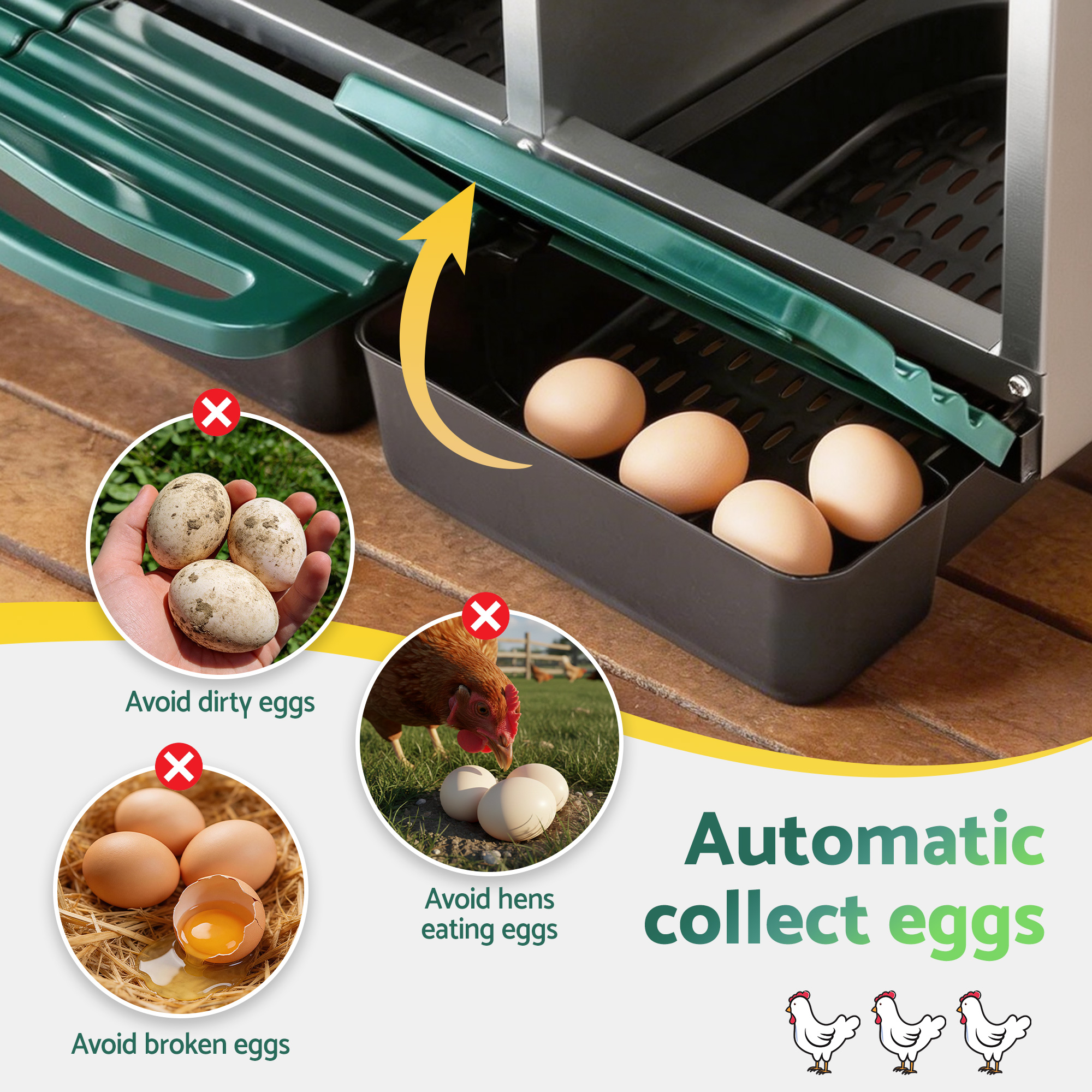 i.Pet Chicken Nesting Box Roll Away 3 Holes Metal Wall Mounted Nest Box Green - Image 6