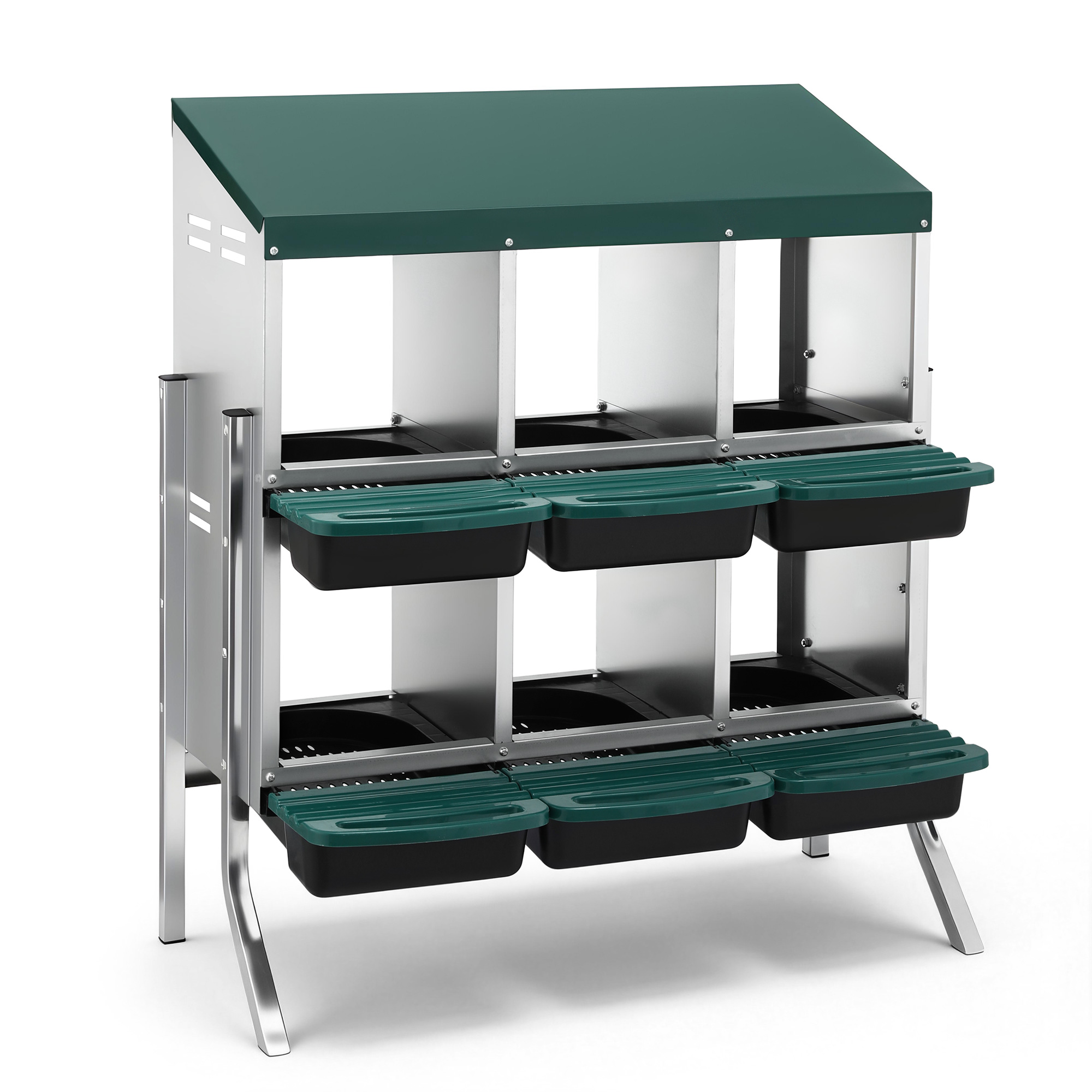 i.Pet Chicken Nesting Box Roll Away Metal Nesting Box Wall Mounted 6 Holes Green - Image 1