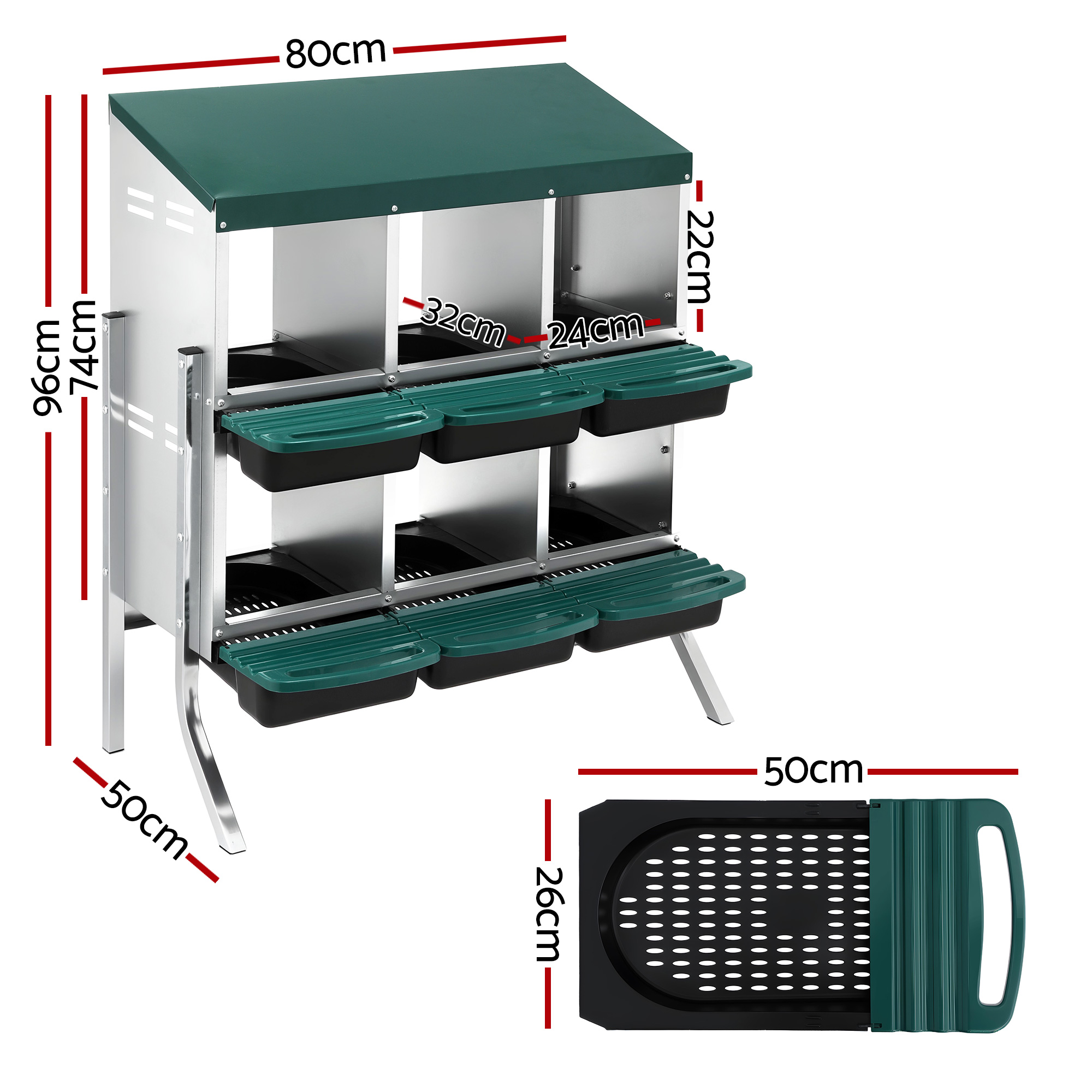 i.Pet Chicken Nesting Box Roll Away Metal Nesting Box Wall Mounted 6 Holes Green - Image 2