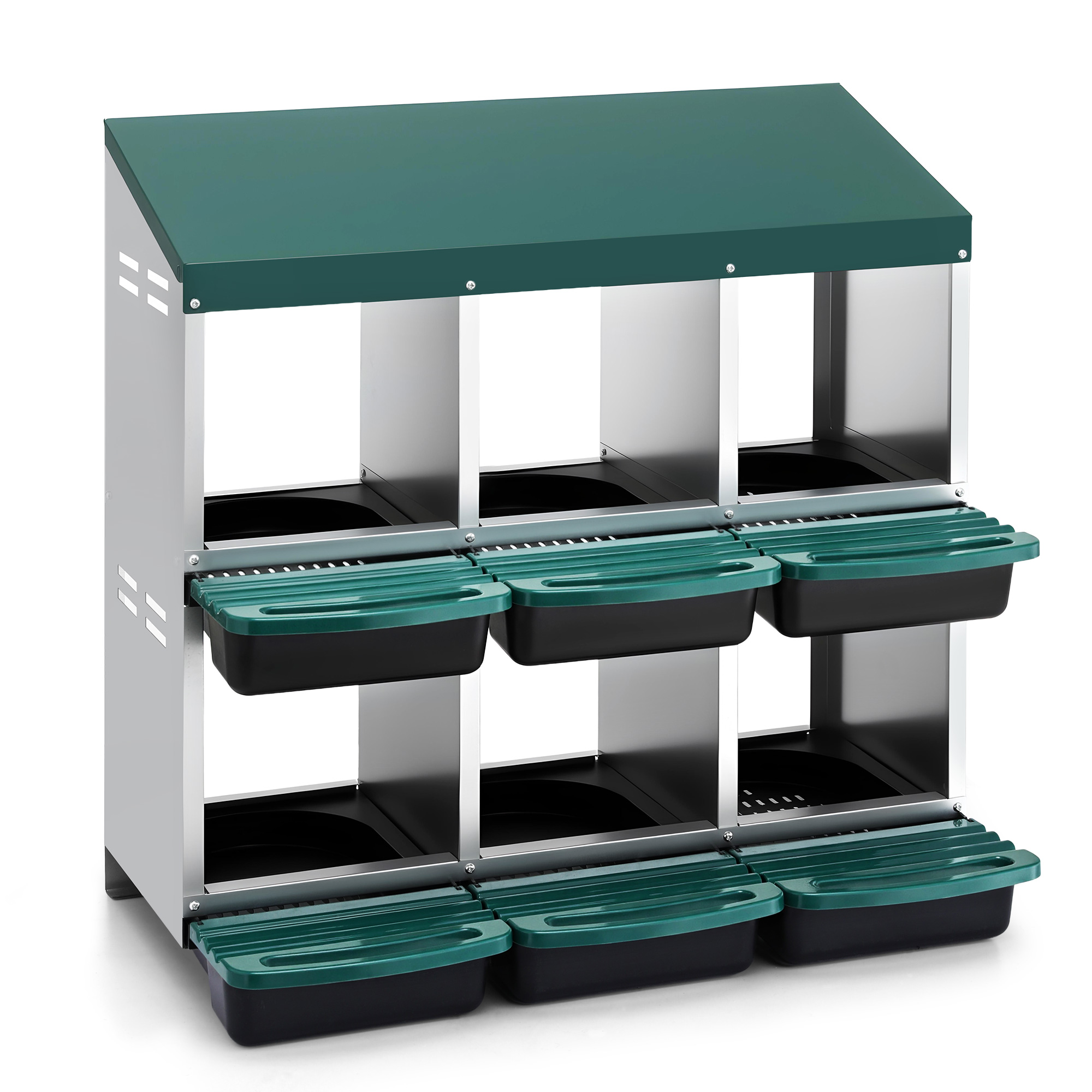 i.Pet Chicken Nesting Box Roll Away Metal Nesting Box Wall Mounted 6 Holes Green - Image 1