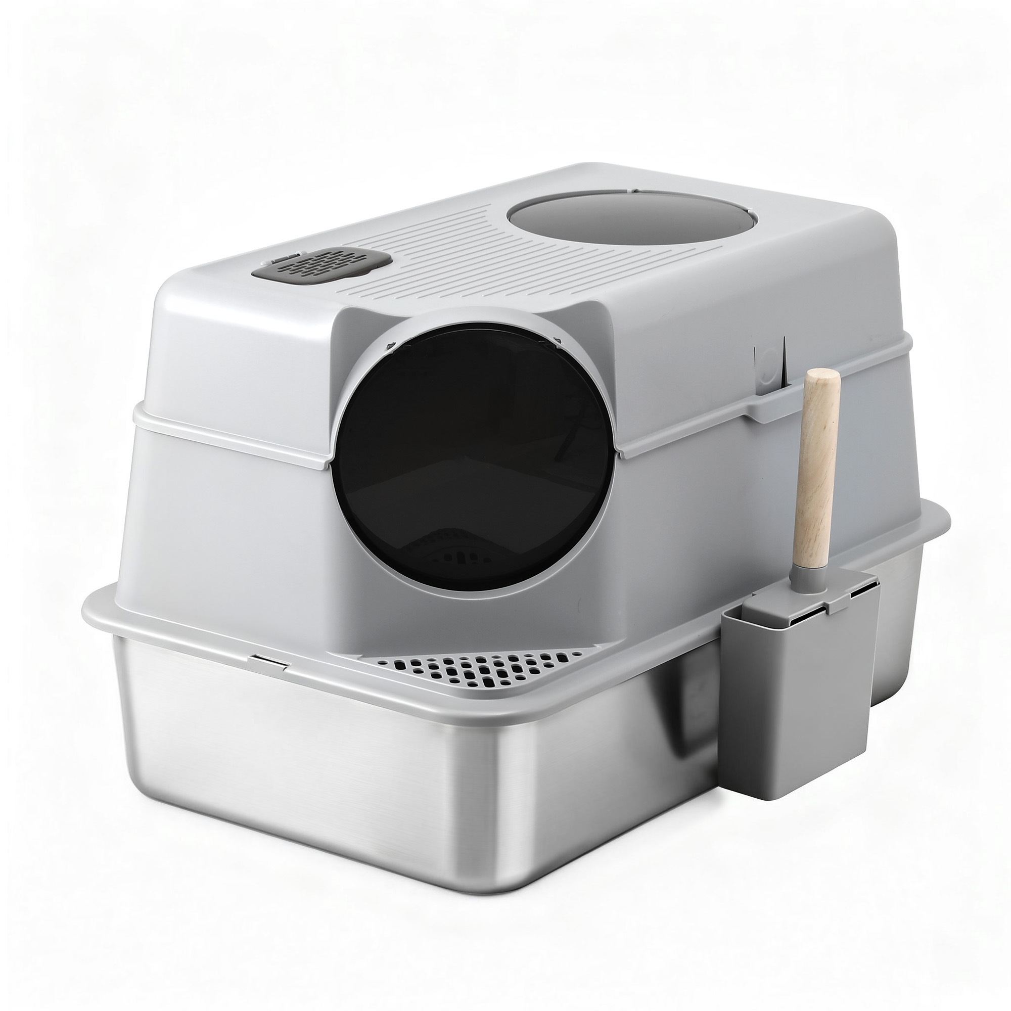 i.Pet Cat Litter Box Large Stainless Steel High Sided Pet Toilet Odour Control - Image 1