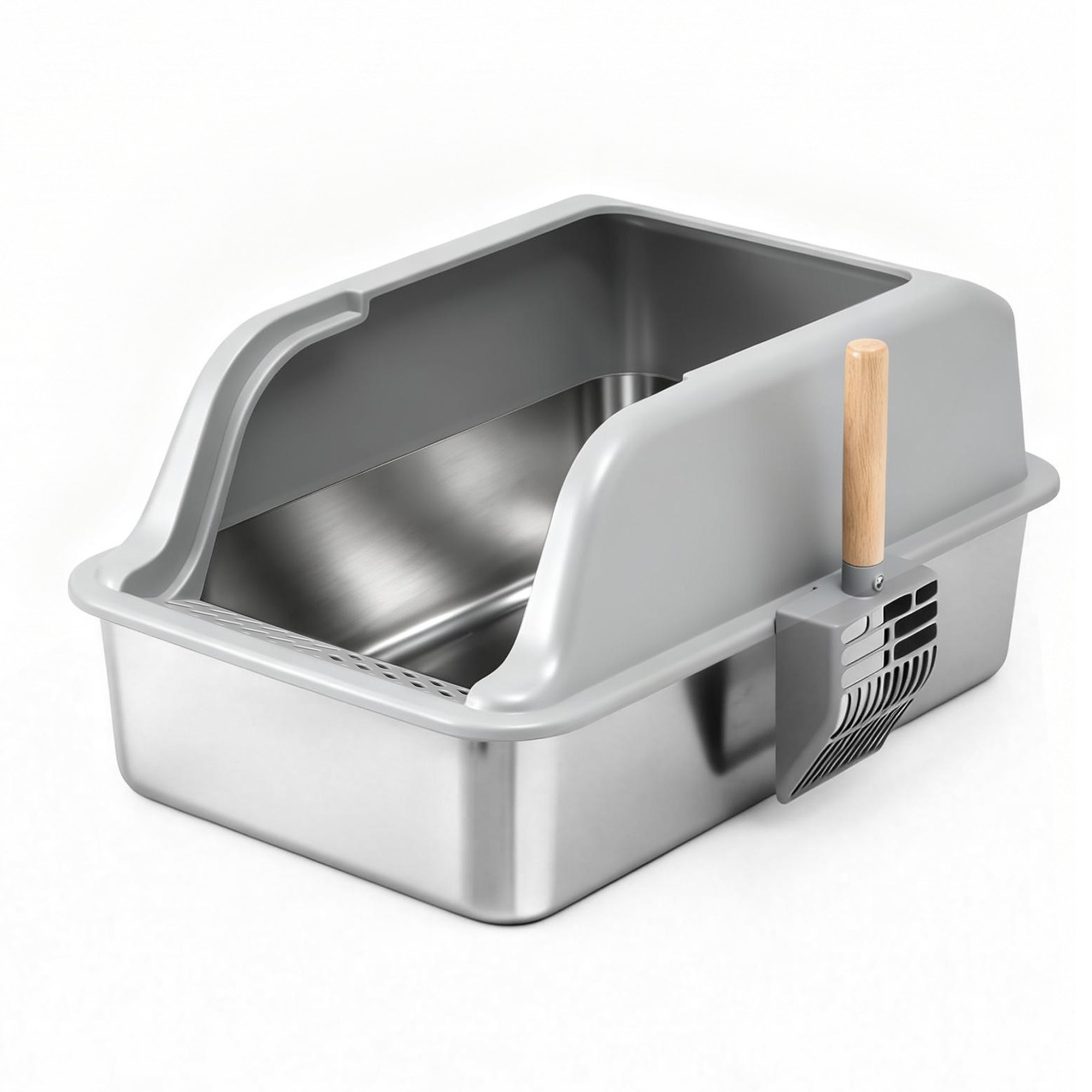 i.Pet Cat Litter Box Stainless Steel Large Semi-Enclosed Pet Kitty Toilet Grey - Image 1