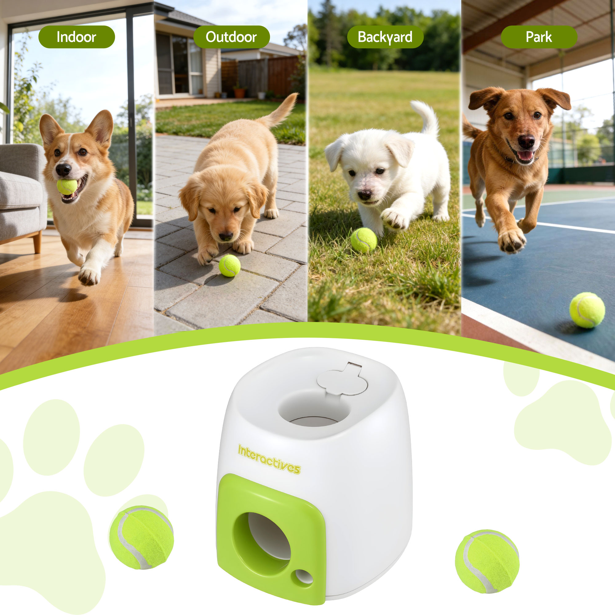 i.Pet 2-in-1 Dog Ball Launcher & Treat Dispenser with 2 Balls Green - Image 8