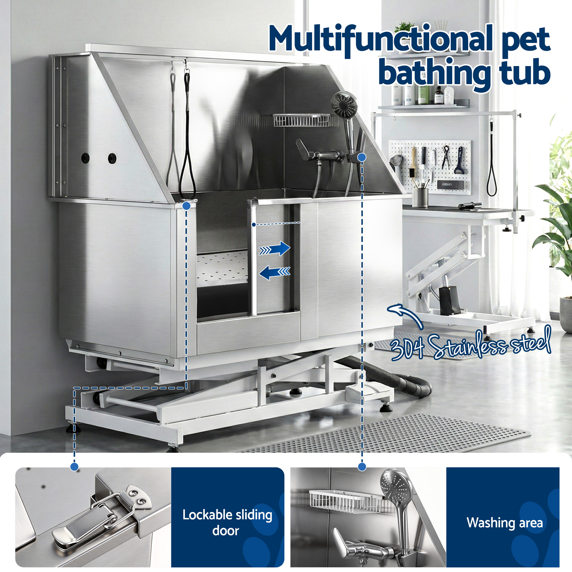 i.Pet Electric Pet Bath Tub Dog Grooming Stainless Steel Wash Station 127cm - Image 4