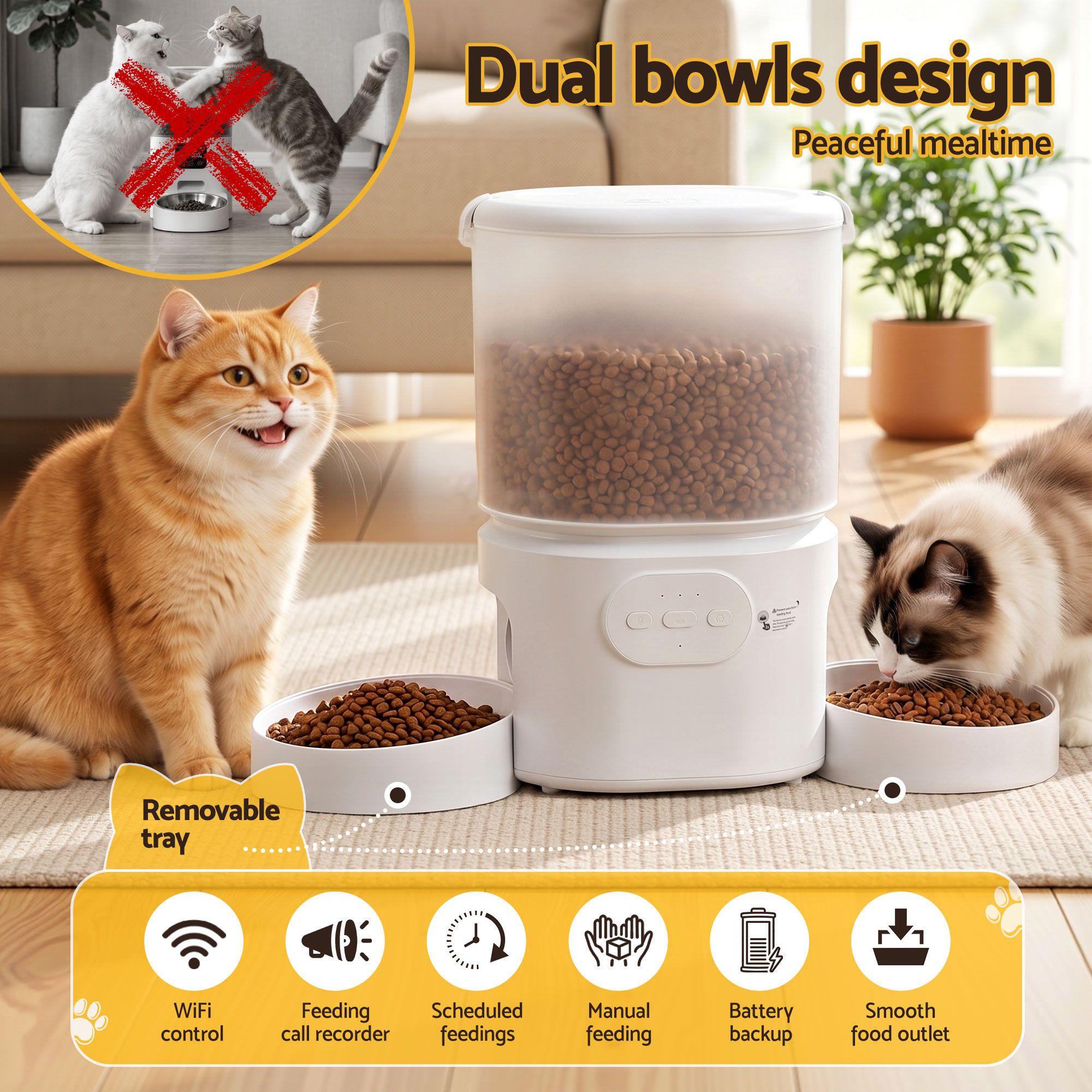 i.Pet 5L Automatic Pet Feeder Dual Bowl Smart Dispenser APP Control Cats Dogs - Image 4