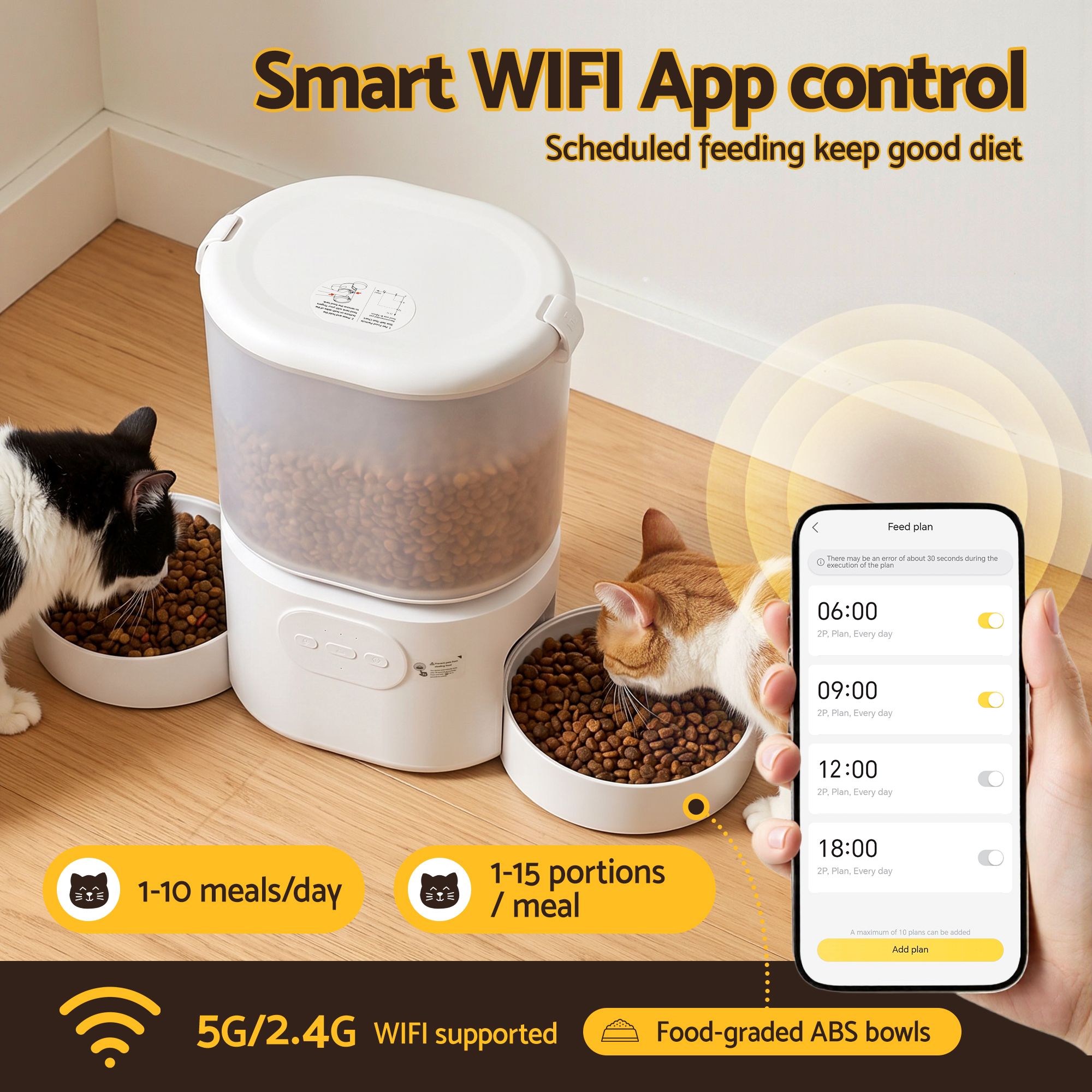 i.Pet 5L Automatic Pet Feeder Dual Bowl Smart Dispenser APP Control Cats Dogs - Image 5