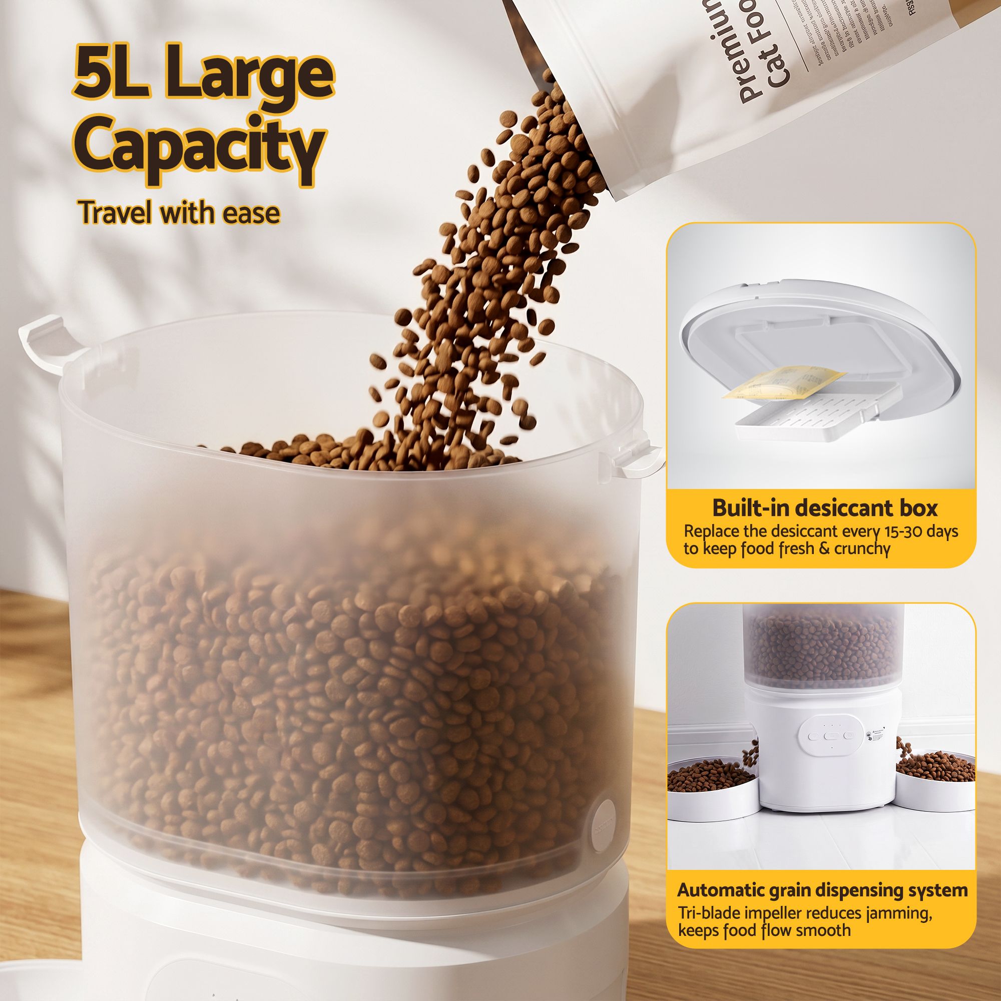 i.Pet 5L Automatic Pet Feeder Dual Bowl Smart Dispenser APP Control Cats Dogs - Image 6