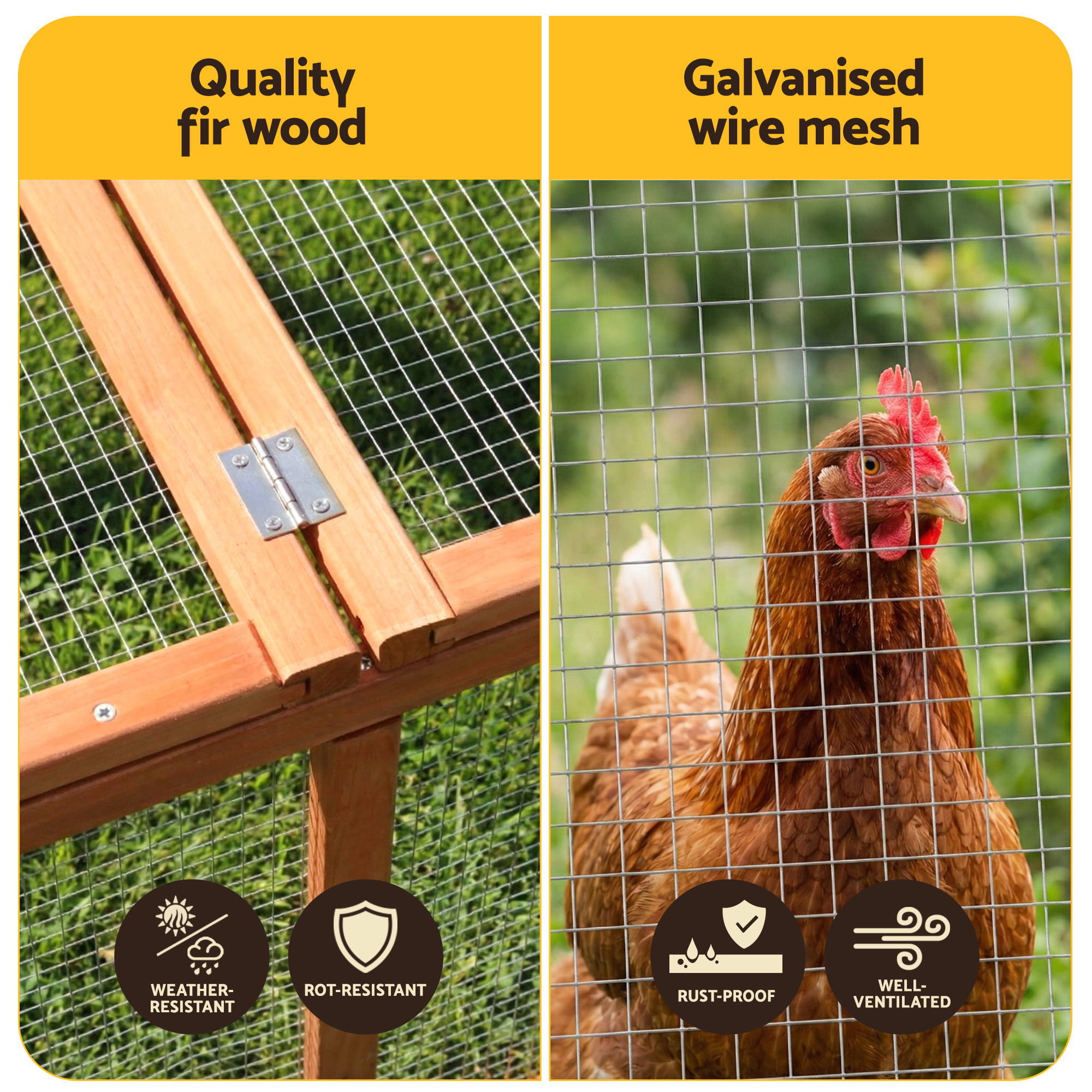i.Pet Chicken Coop Wooden Pet Run Rabbit Hutch Large Outdoor Cage with Play Area Brown - Image 5