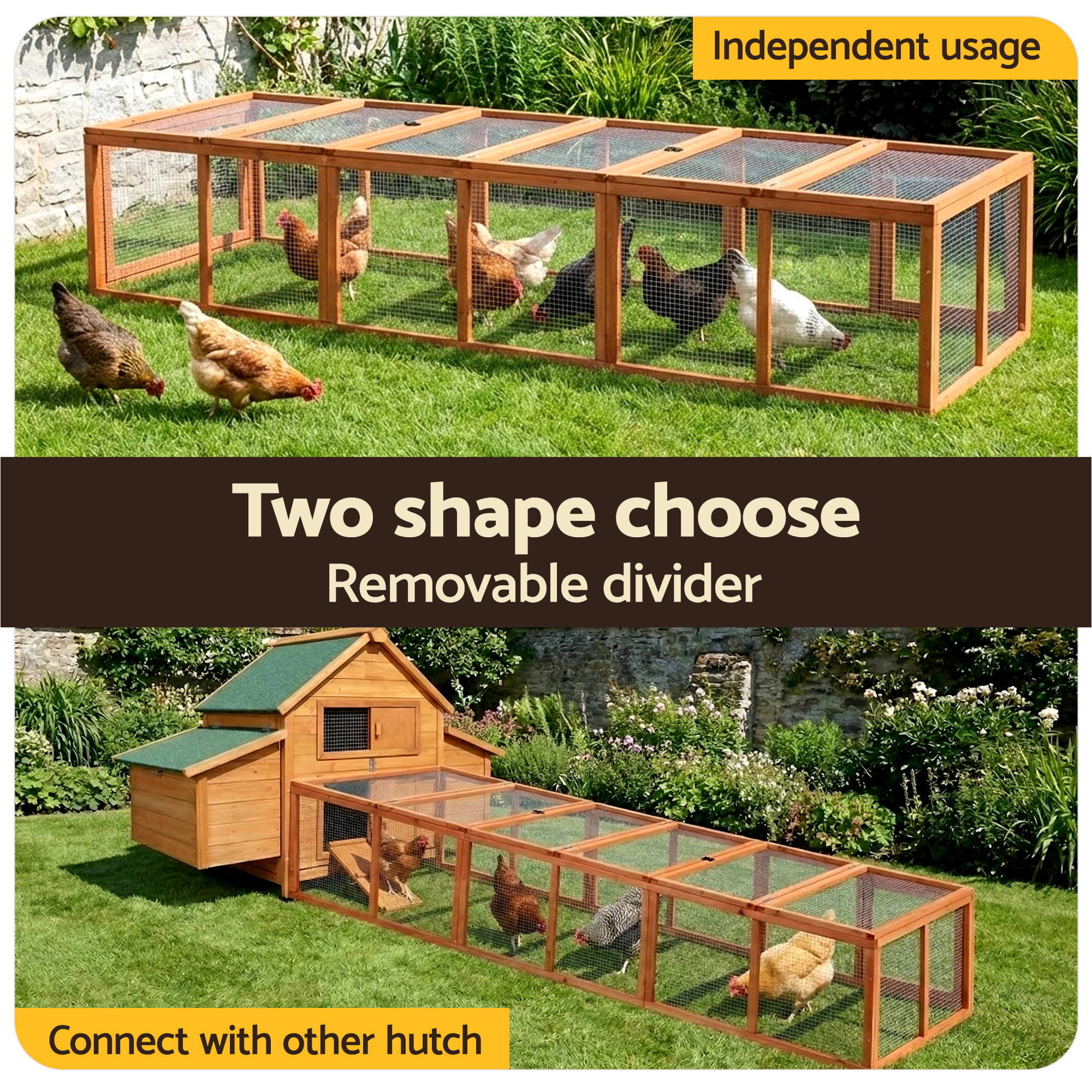 i.Pet Chicken Coop Wooden Pet Run Rabbit Hutch Large Outdoor Cage with Play Area Brown - Image 7