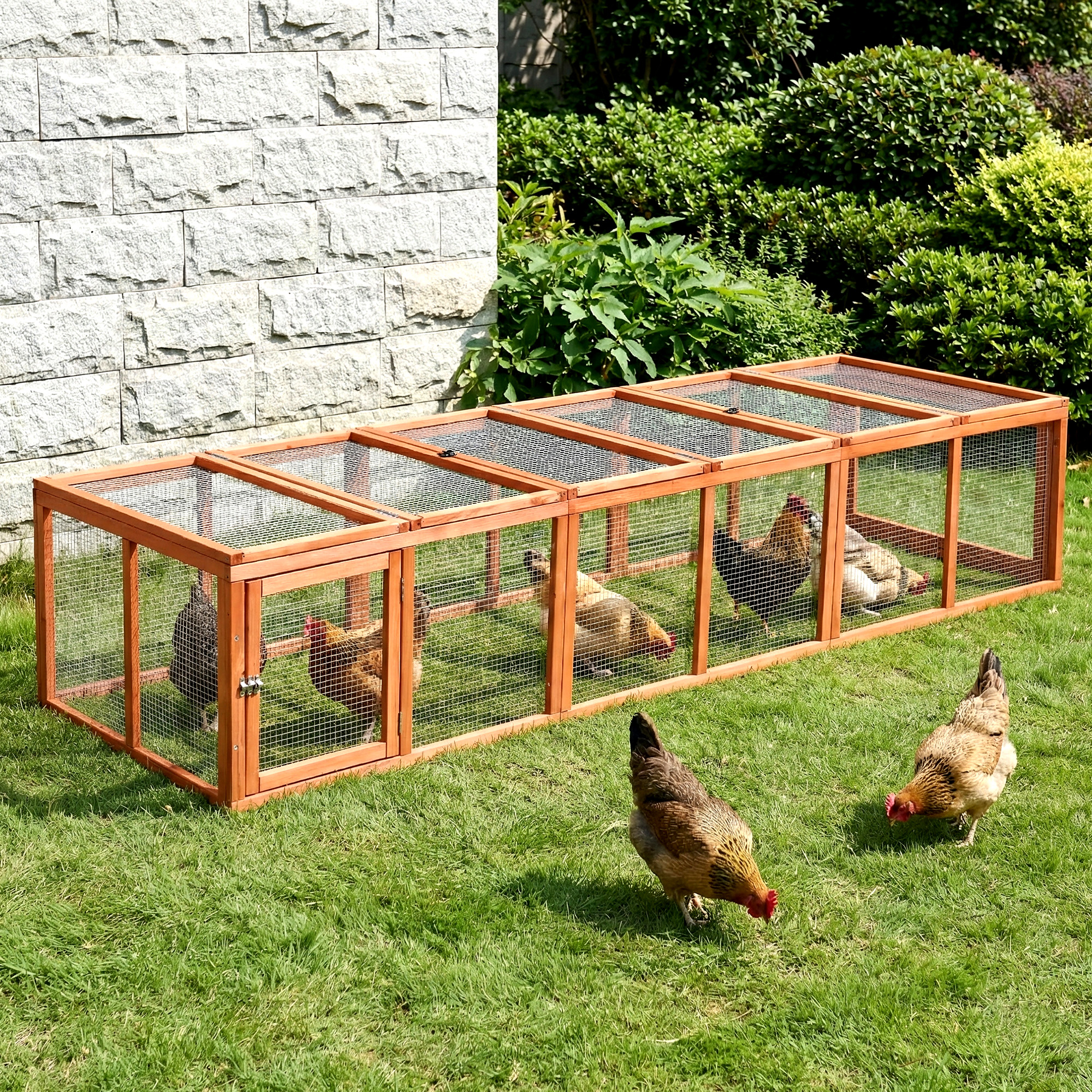 i.Pet Chicken Coop Wooden Pet Run Rabbit Hutch Large Outdoor Cage with Play Area Brown - Image 8