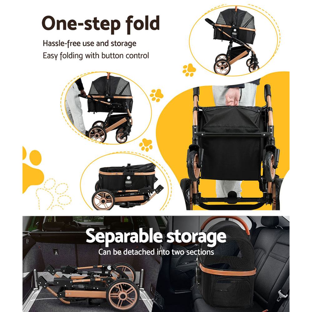i.Pet Pet Stroller Dog Pram Large Cat Carrier Travel Foldable Pushchair 4 Wheels - Image 6