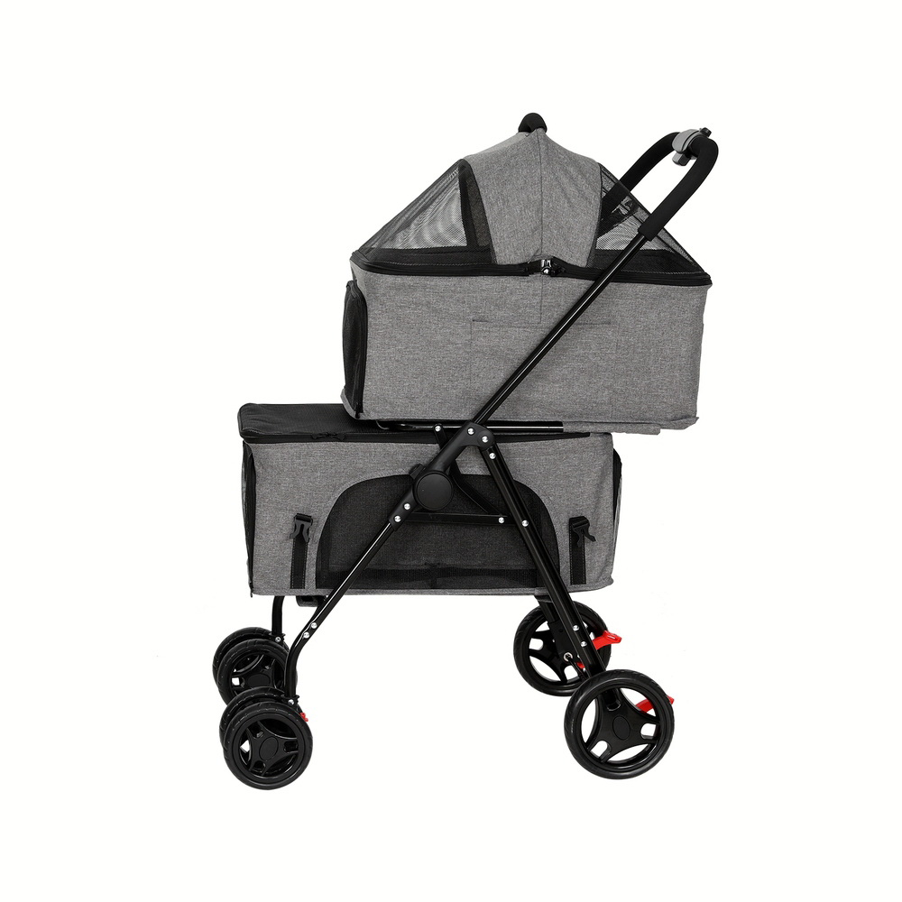 i.Pet Pet Stroller 2-tier Dog Pram Large Cat Carrier Travel Pushchair Foldable - Image 3