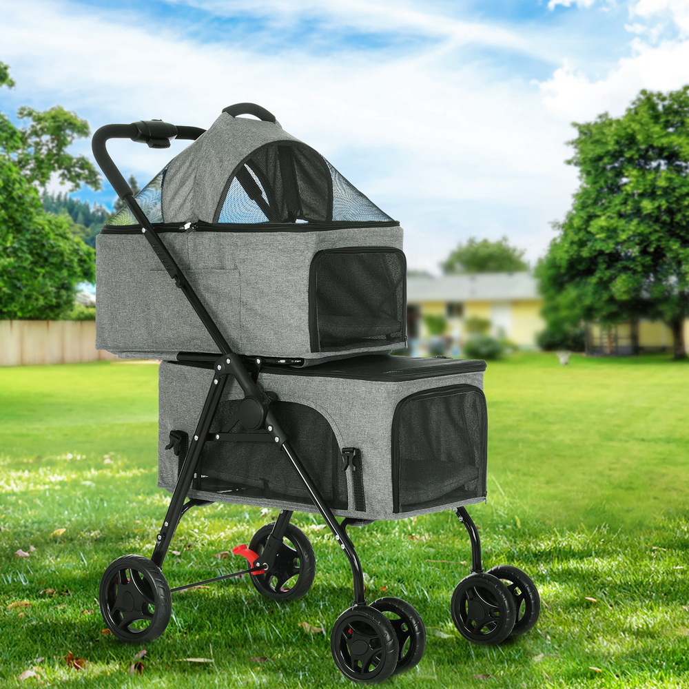 i.Pet Pet Stroller 2-tier Dog Pram Large Cat Carrier Travel Pushchair Foldable - Image 7
