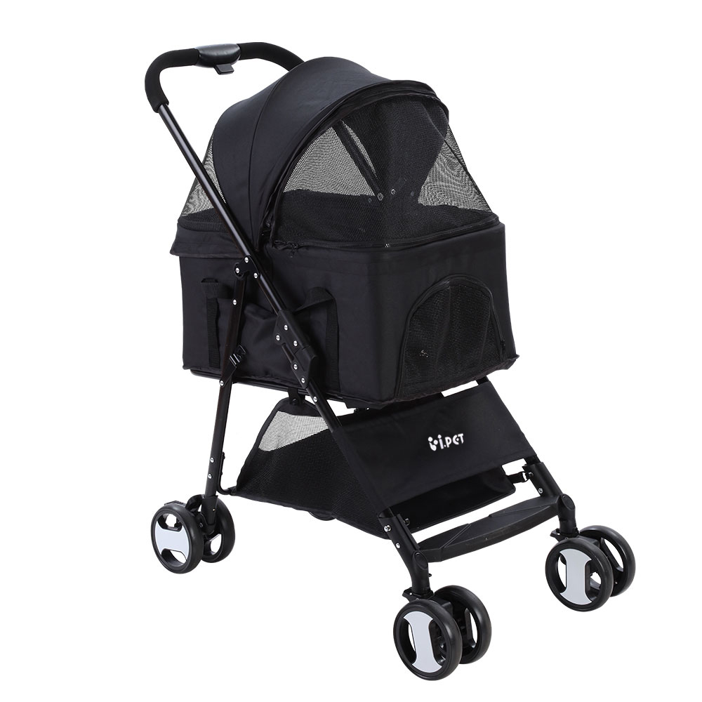 i.Pet Pet Stroller Dog Pram Cat Carrier Travel Large Pushchair Foldable 4 Wheels Black - Image 1
