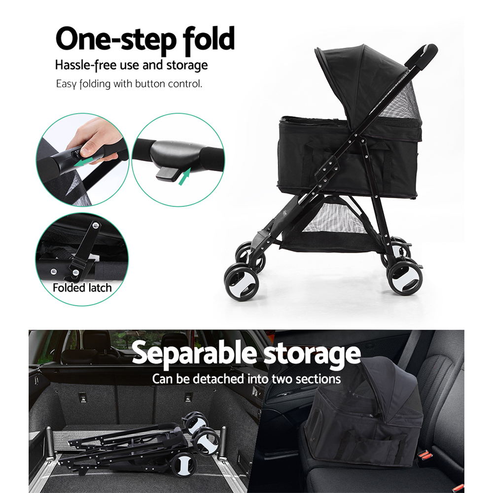 i.Pet Pet Stroller Dog Pram Cat Carrier Travel Large Pushchair Foldable 4 Wheels Black - Image 5