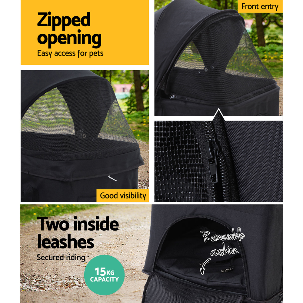 i.Pet Pet Stroller Dog Pram Cat Carrier Travel Large Pushchair Foldable 4 Wheels Black - Image 6
