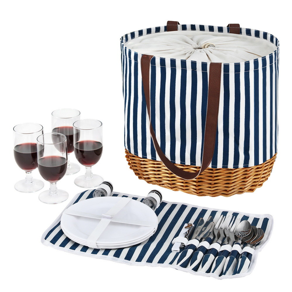 Alfresco 4 Person Picnic Basket Bag Set Wooden Blanket Cooler Outdoor Insulated - Image 1