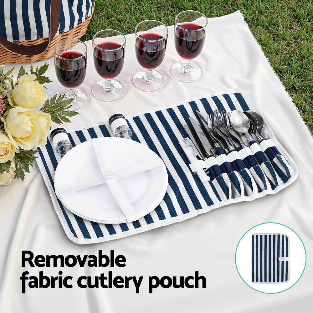 Alfresco 4 Person Picnic Basket Bag Set Wooden Blanket Cooler Outdoor Insulated - Image 5