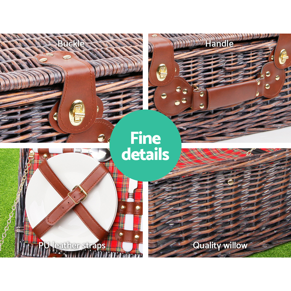 Alfresco 4 Person Picnic Basket Set Insulated Blanket Bag Red - Image 4