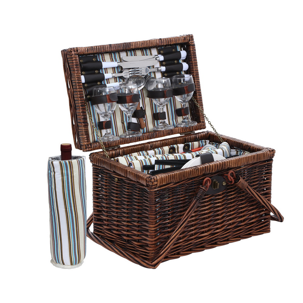 Alfresco 4 Person Picnic Basket Set Deluxe Folding Outdoor Insulated Liquor bag - Image 1