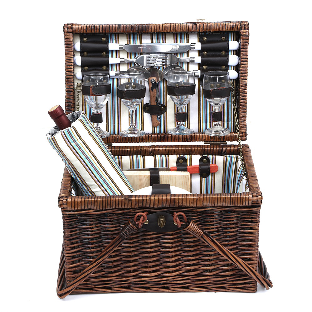 Alfresco 4 Person Picnic Basket Set Deluxe Folding Outdoor Insulated Liquor bag - Image 3