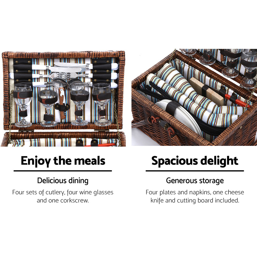 Alfresco 4 Person Picnic Basket Set Deluxe Folding Outdoor Insulated Liquor bag - Image 4