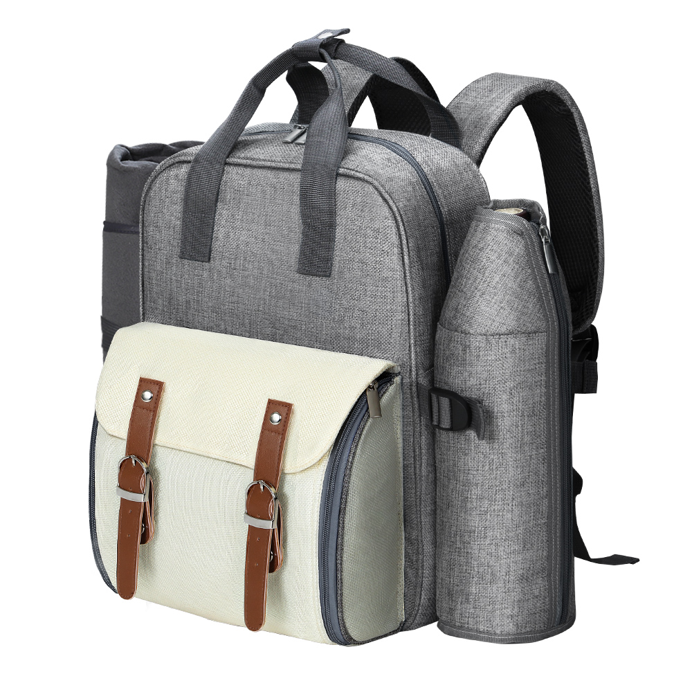 Alfresco 4 Person Picnic Basket Set Backpack Bag Insulated Grey - Image 1