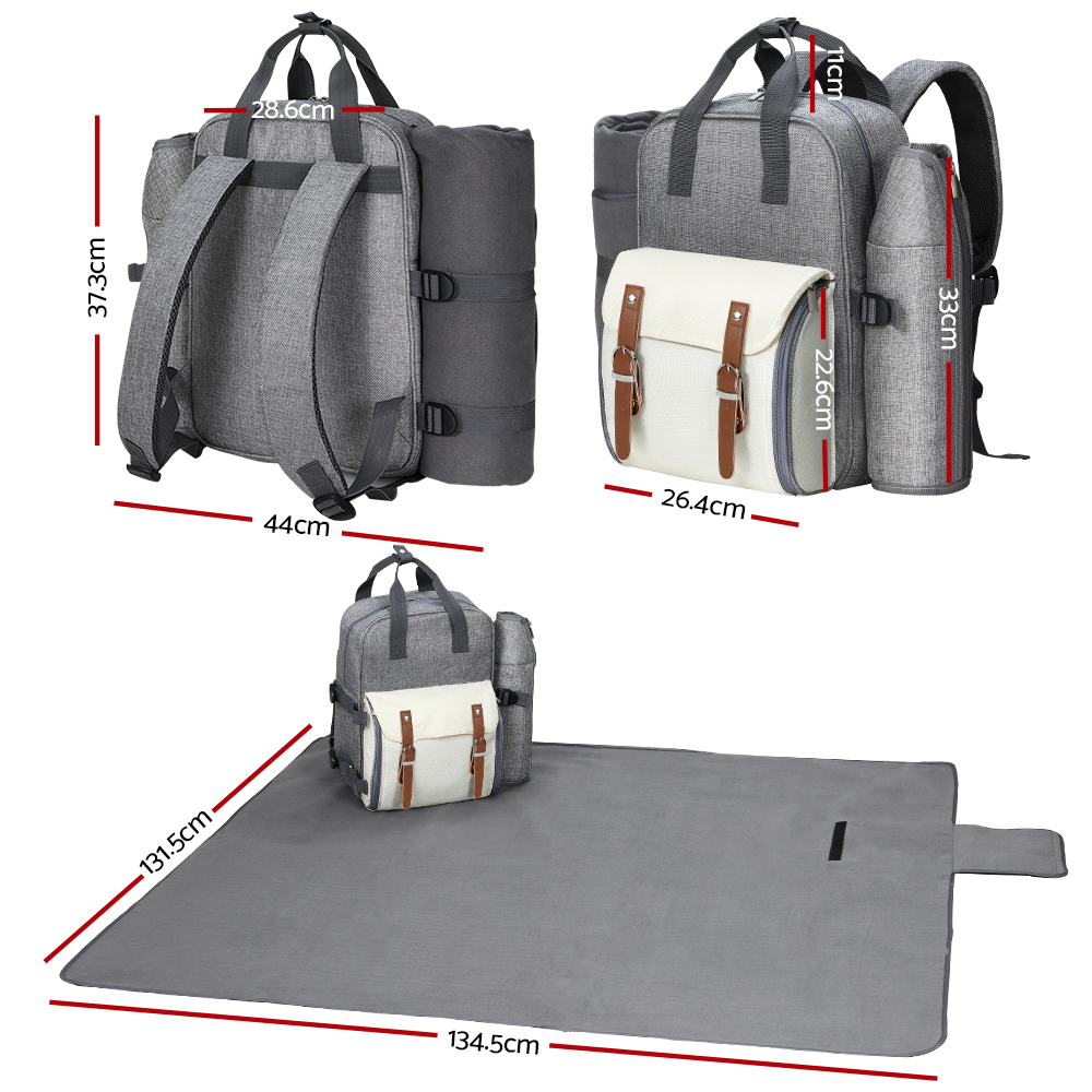 Alfresco 4 Person Picnic Basket Set Backpack Bag Insulated Grey - Image 2