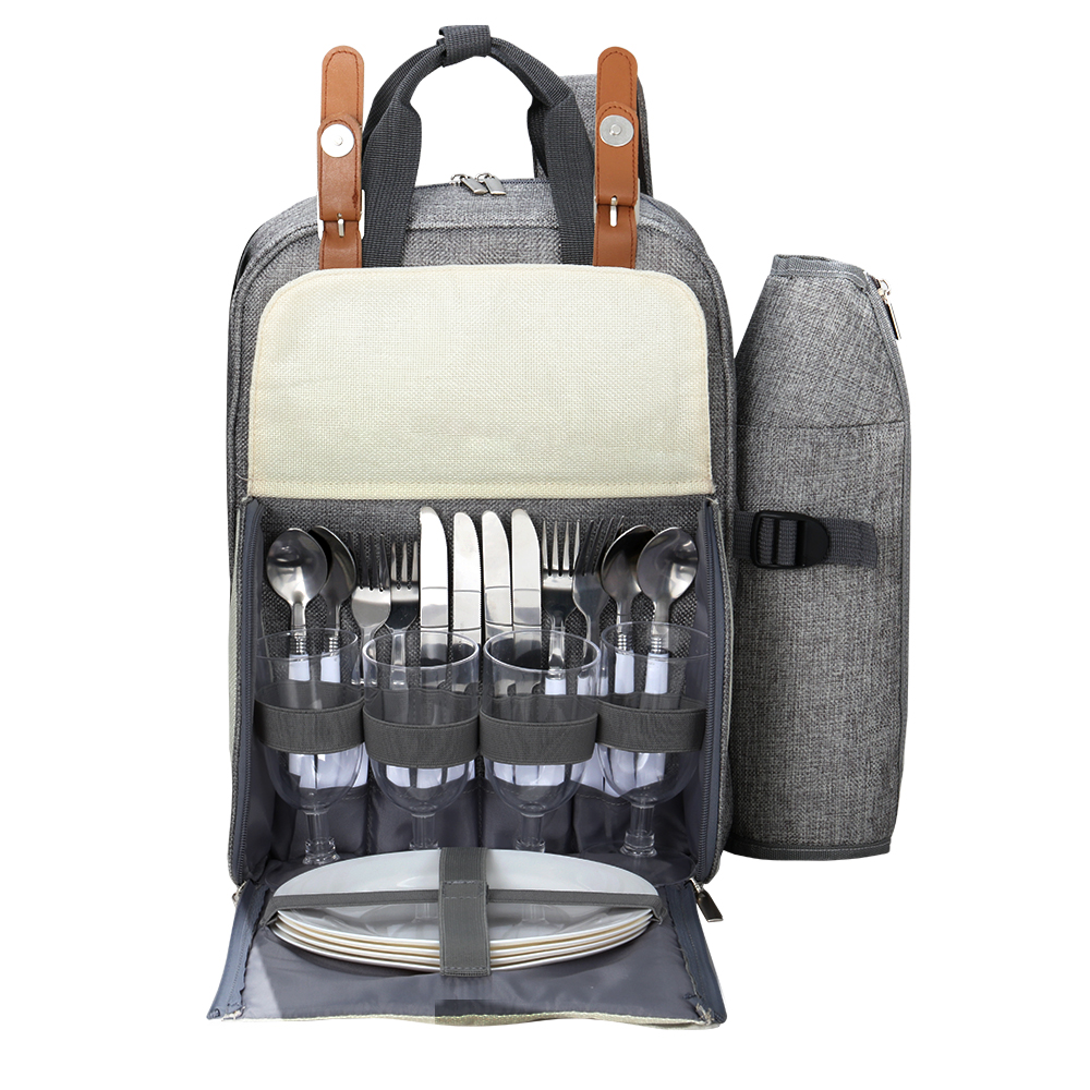 Alfresco 4 Person Picnic Basket Set Backpack Bag Insulated Grey - Image 3