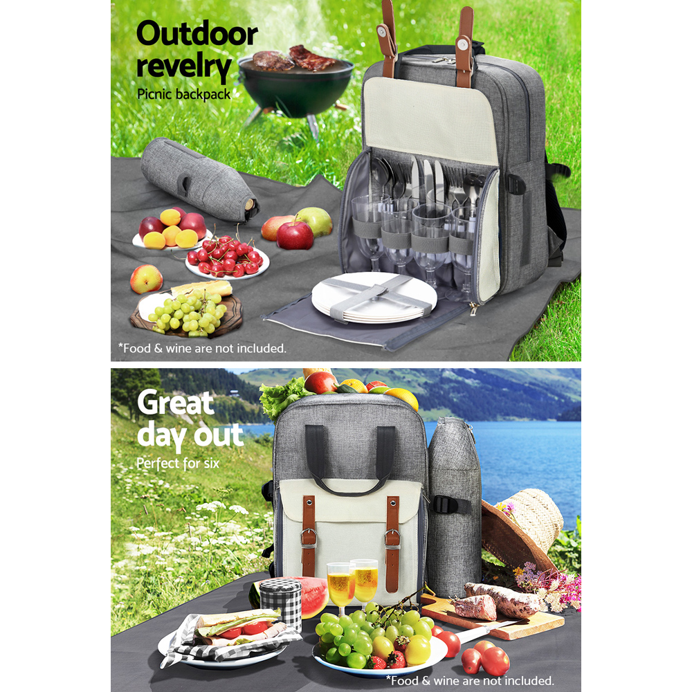 Alfresco 4 Person Picnic Basket Set Backpack Bag Insulated Grey - Image 5