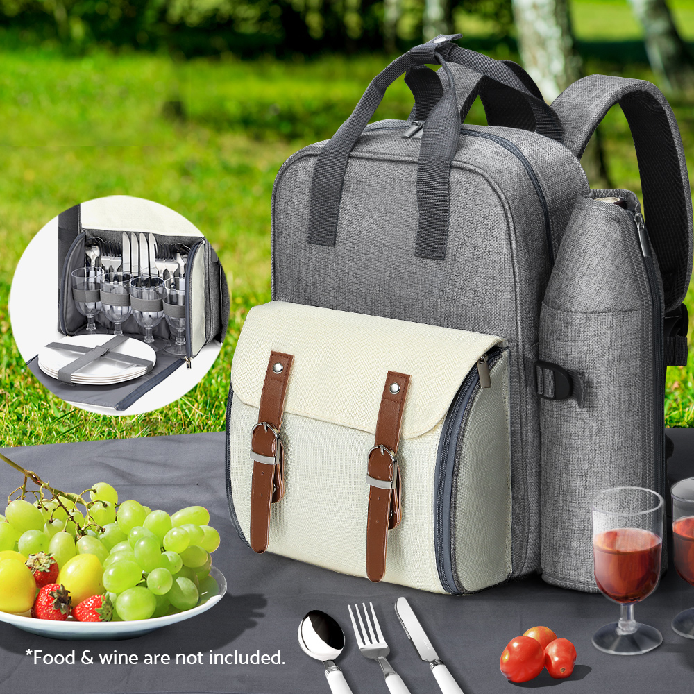 Alfresco 4 Person Picnic Basket Set Backpack Bag Insulated Grey - Image 8