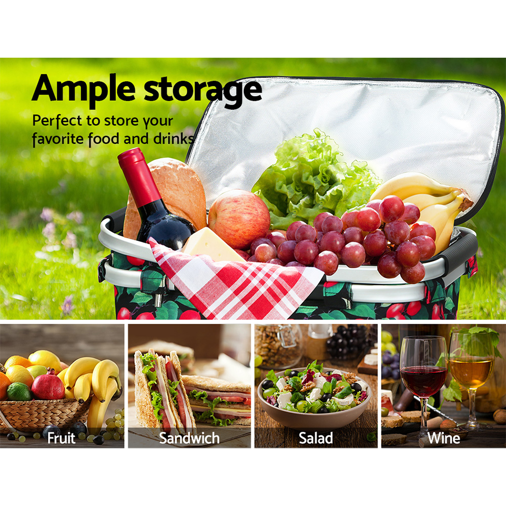 Alfresco Picnic Basket Folding Bag Hamper Insulated Storage Food Cover - Image 7