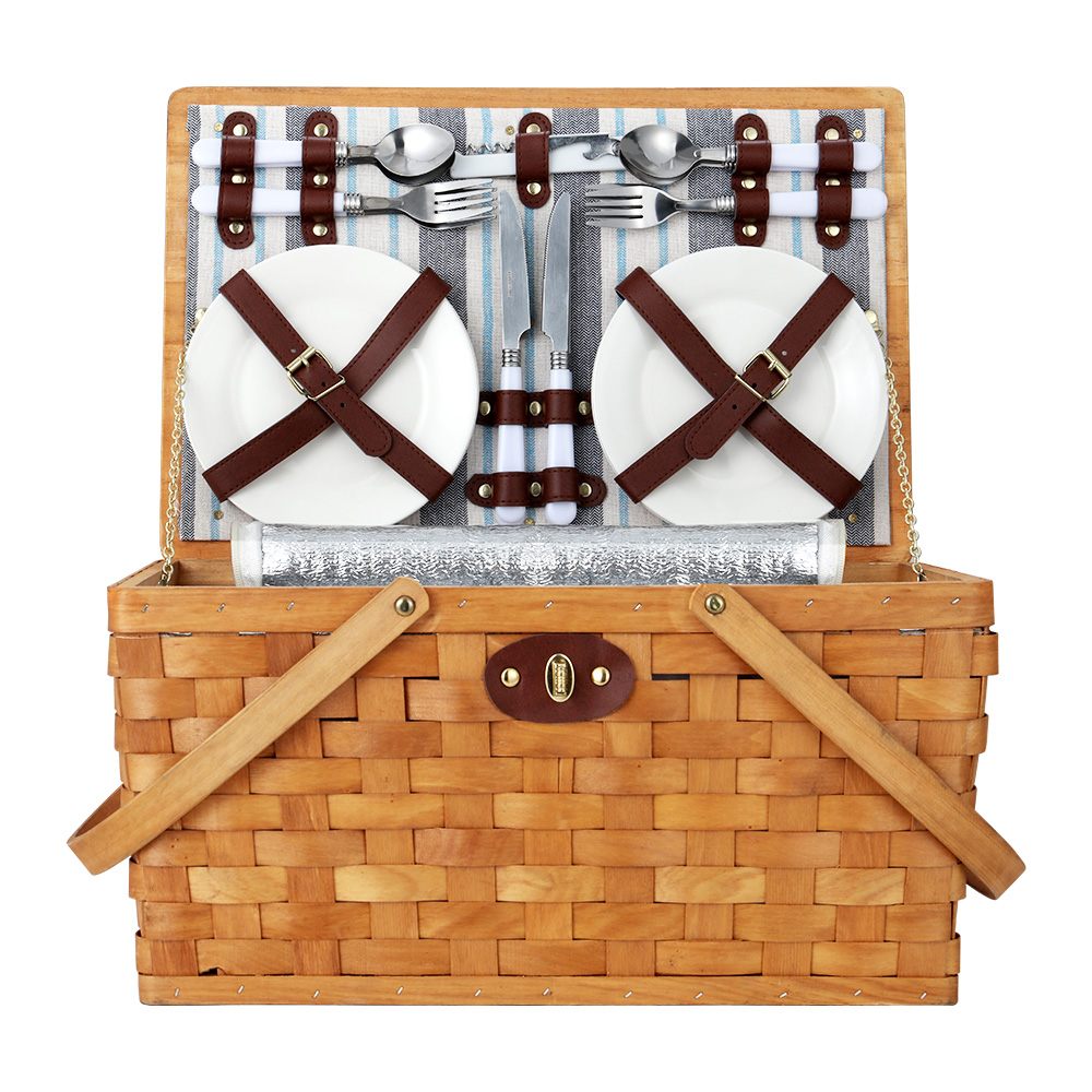 Alfresco 4 Person Picnic Basket Set Wooden Blanket Cooler Bag Outdoor Insulated - Image 3