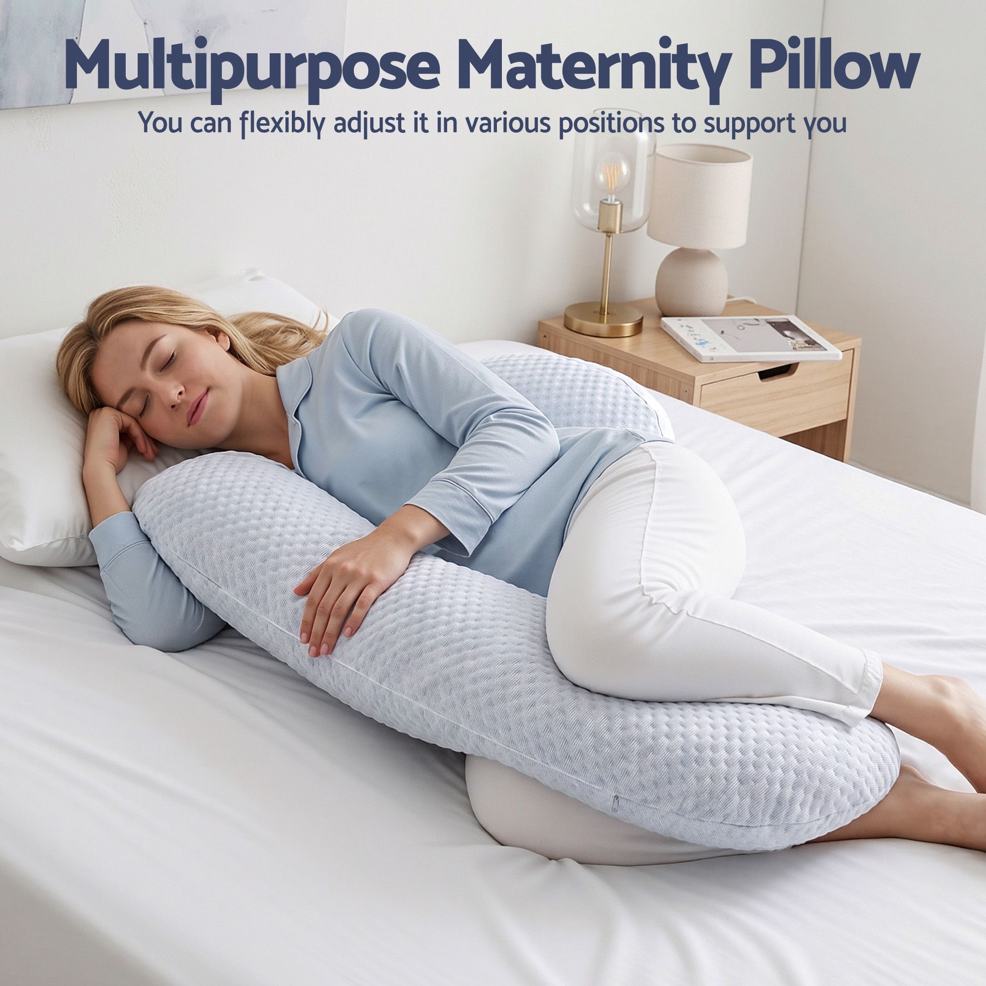 Giselle Bedding Cooling Pregnancy Pillow Adjustable Maternity Pillow for Sleeping, Body Pillows for Adults Support Back, Belly, and Hips, Blue 37x87 cm - Image 1