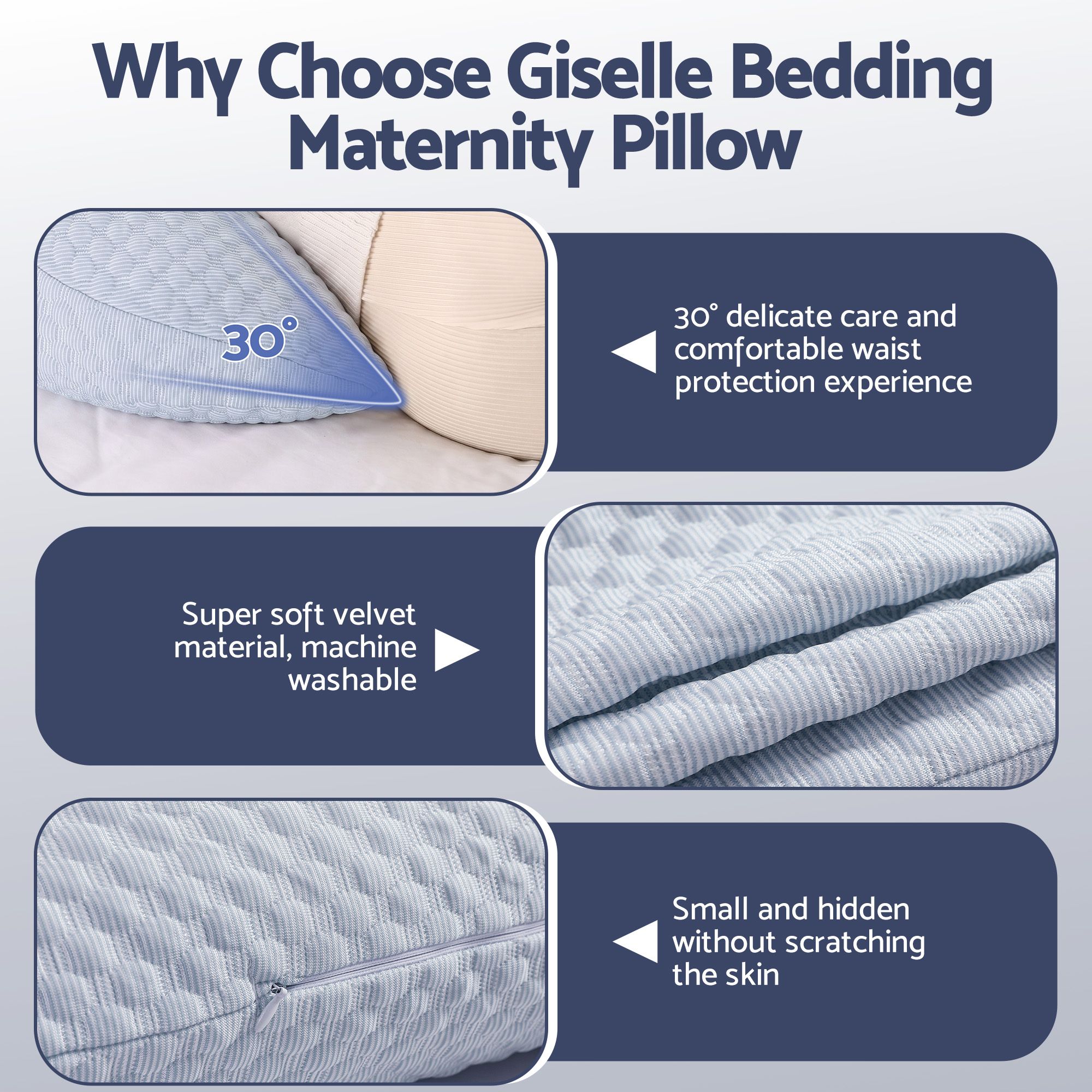 Giselle Bedding Cooling Pregnancy Pillow Adjustable Maternity Pillow for Sleeping, Body Pillows for Adults Support Back, Belly, and Hips, Blue 37x87 cm - Image 3