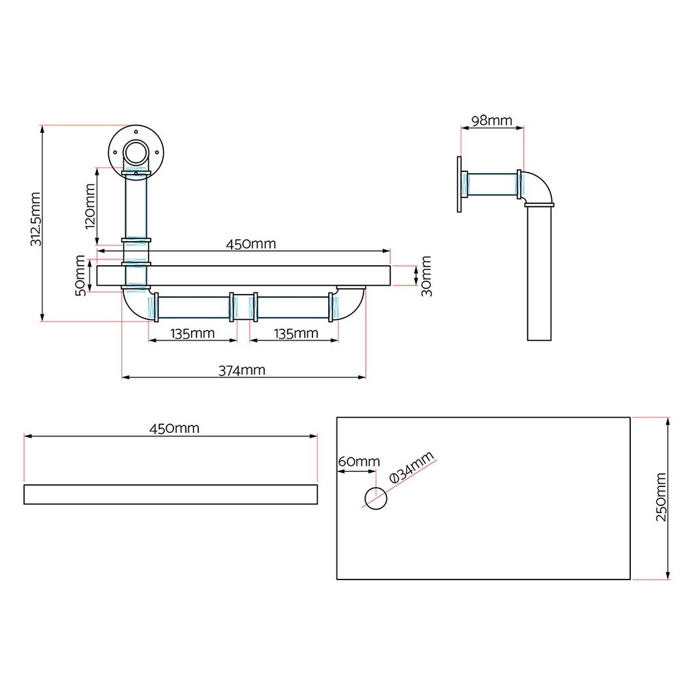 Artiss Floating DIY Pipe Shelf Set of 2 - IVOR - Image 2