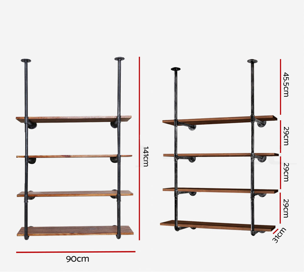 Artiss Bookshelf DIY Pipe Shelf 4 Tiers - INGE - Image 3
