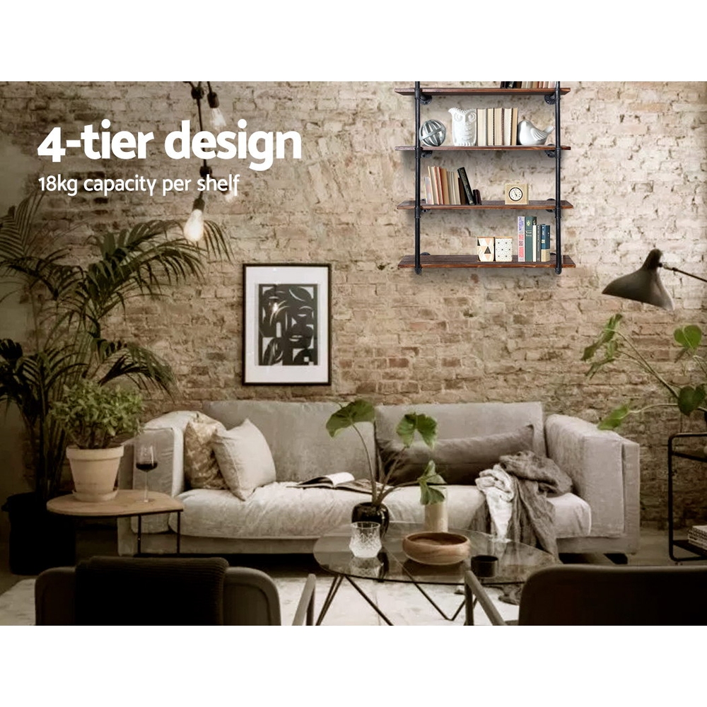 Artiss Bookshelf DIY Pipe Shelf 4 Tiers - INGE - Image 7
