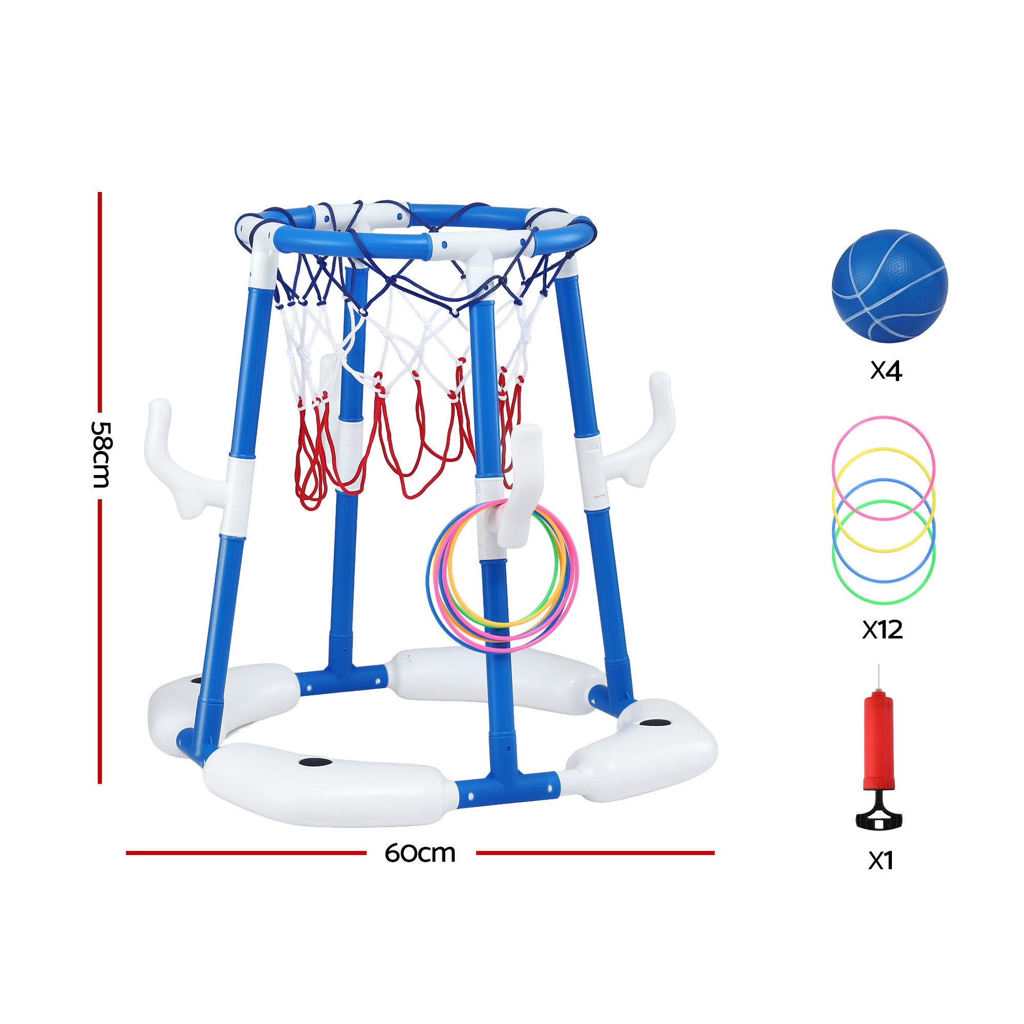 Keezi Kids Basketball Hoop with 4 balls Ring Toss Sports Pool Toys Blue - Image 2
