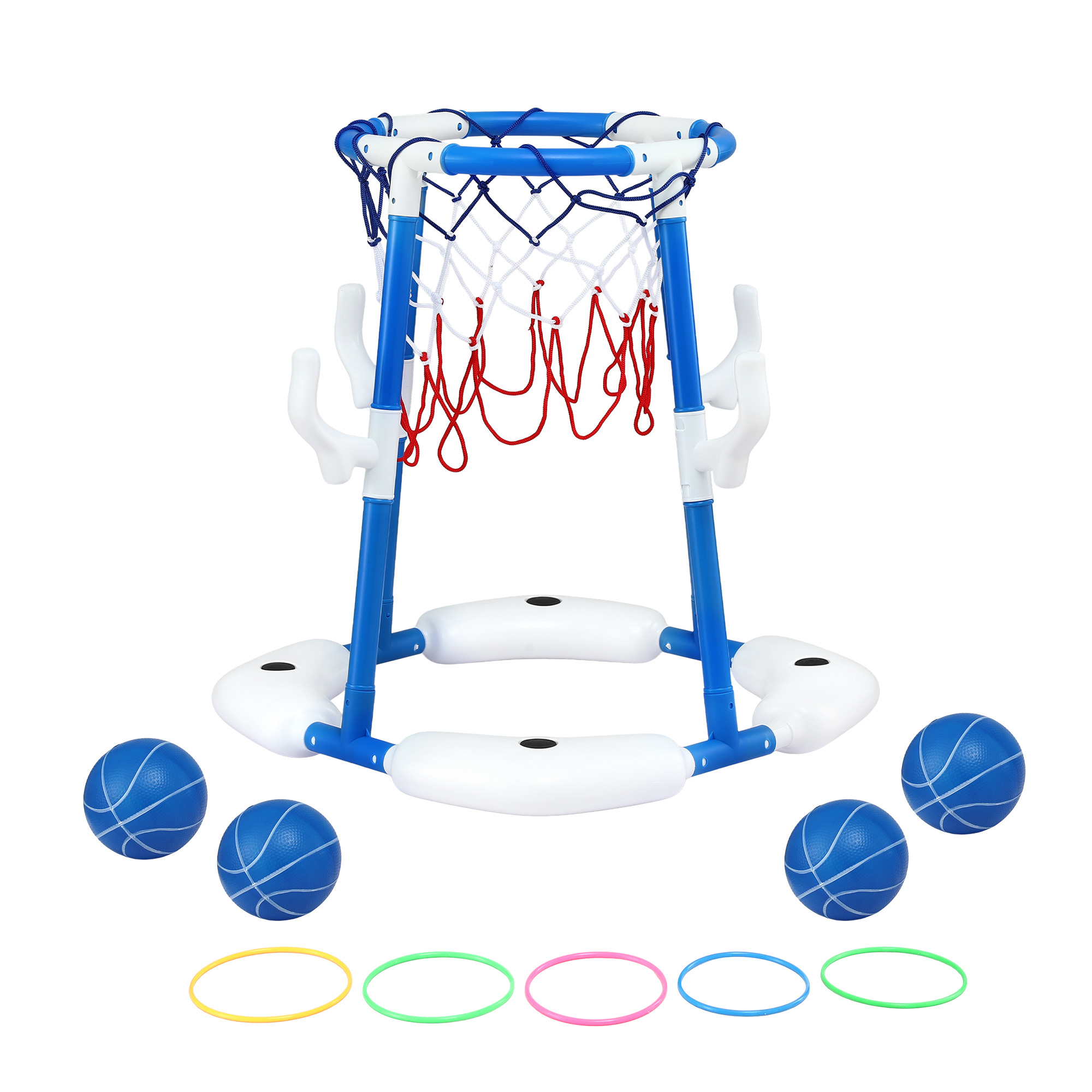 Keezi Kids Basketball Hoop with 4 balls Ring Toss Sports Pool Toys Blue - Image 3