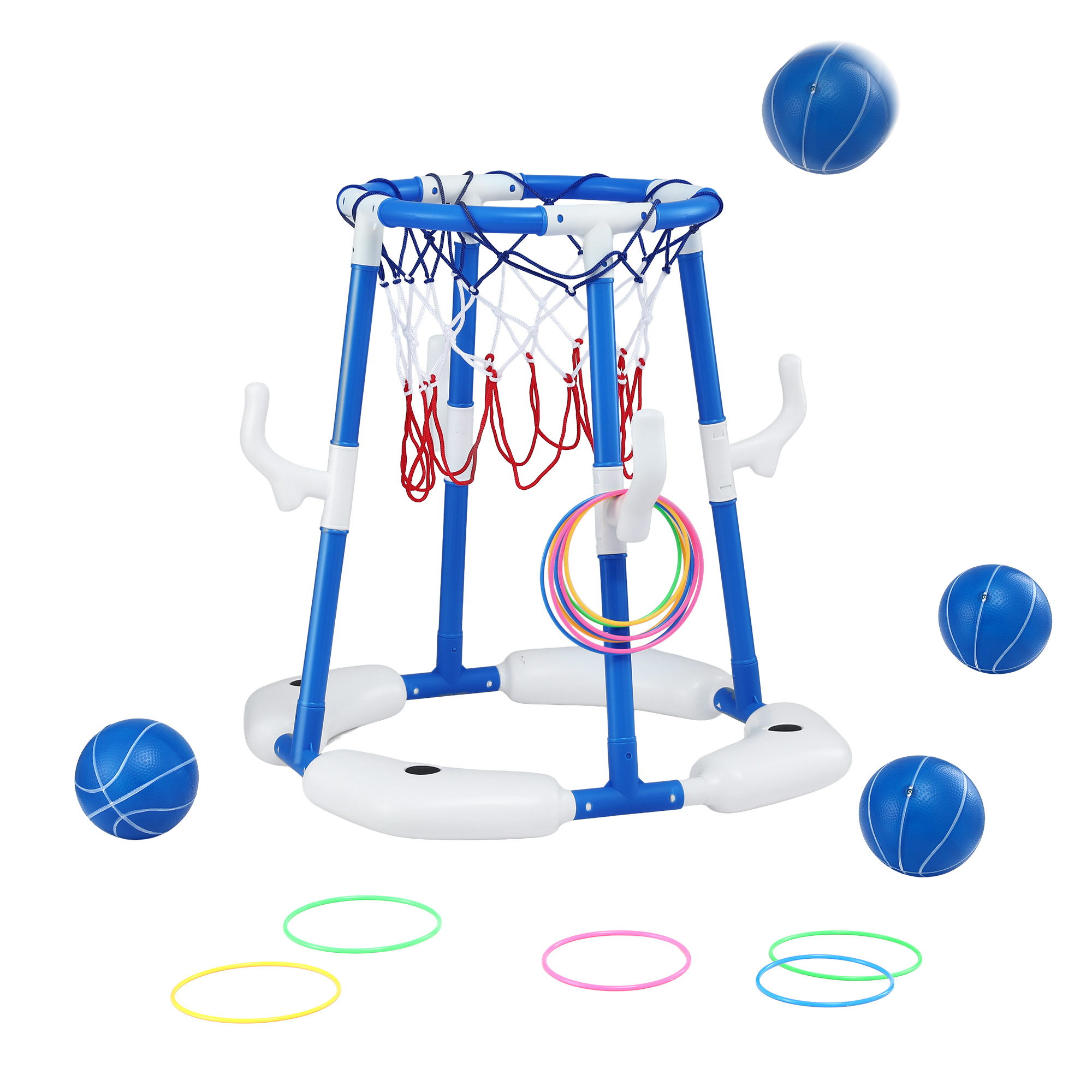 Keezi Kids Basketball Hoop with 4 balls Ring Toss Sports Pool Toys Blue - Image 8