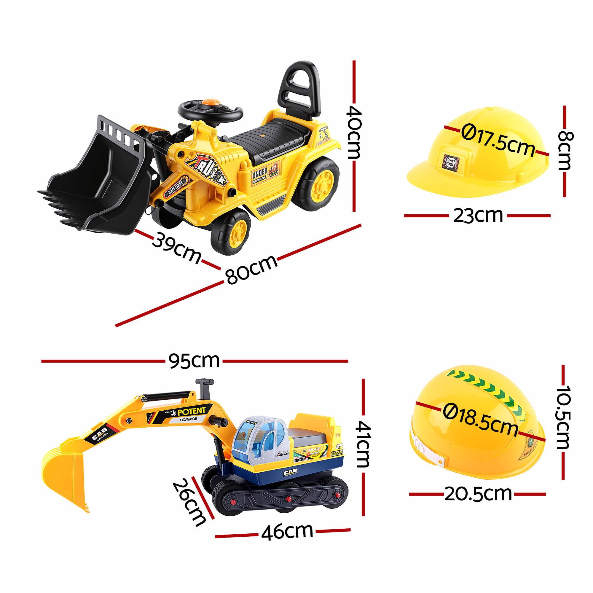 Keezi Kids Ride On Toy Car Bulldozer and Digger with Helmet Outdoor Sandpit Toys Yellow - Image 2