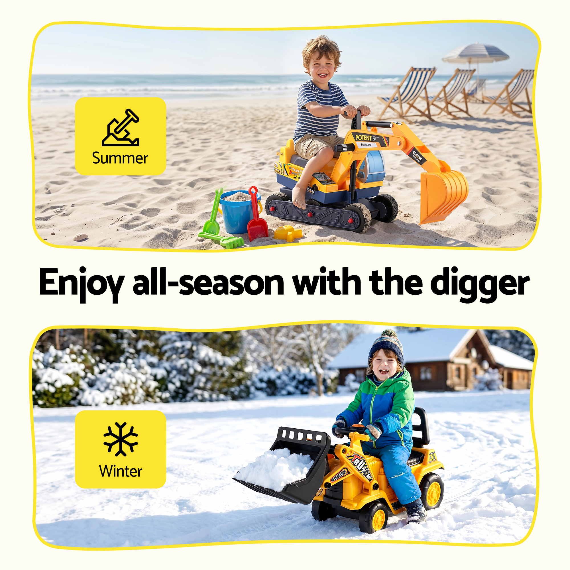 Keezi Kids Ride On Toy Car Bulldozer and Digger with Helmet Outdoor Sandpit Toys Yellow - Image 8