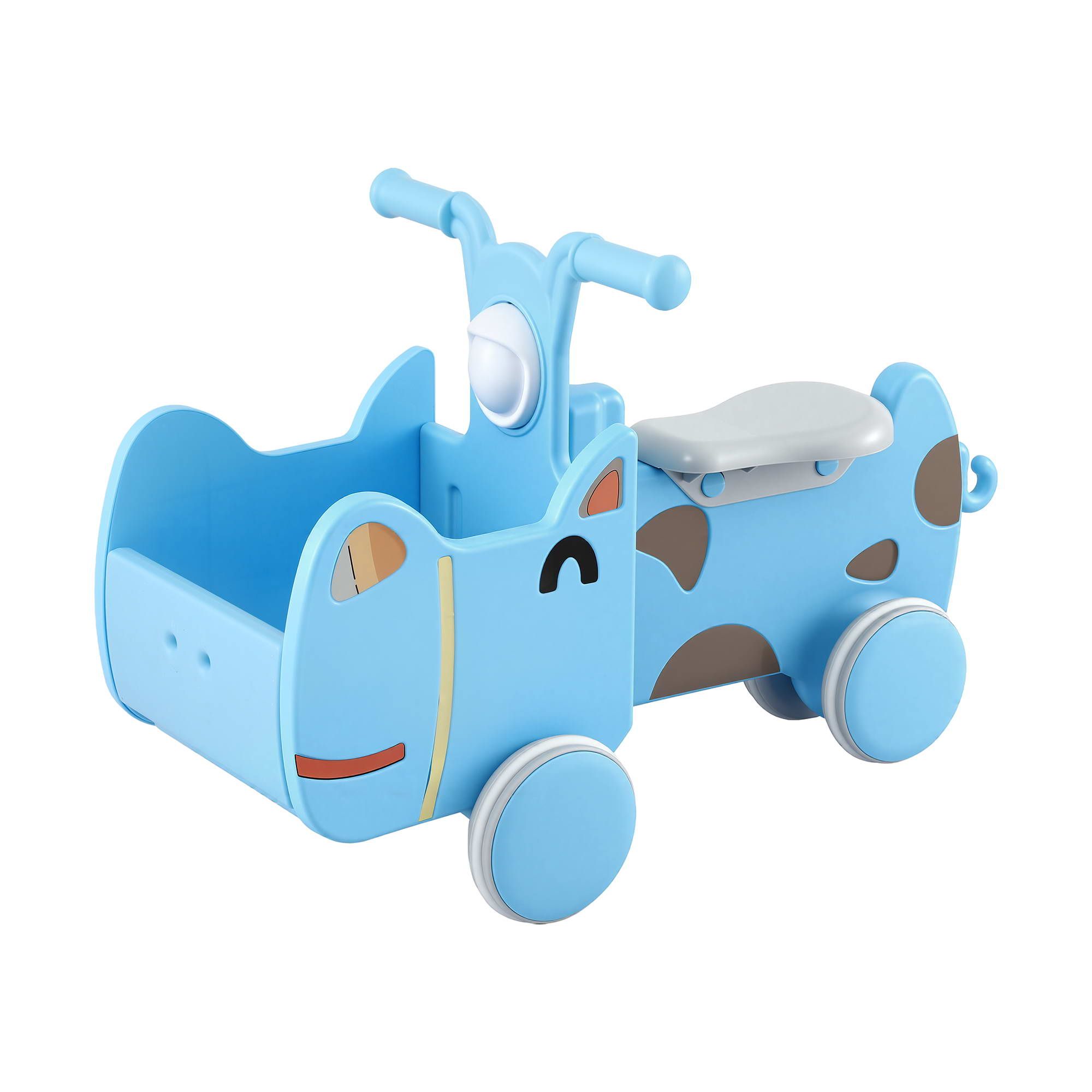 KEEZI Kids Ride On Push Car Toys with Storage Space Animal Stickers Blue 67CMX43CM - Image 2