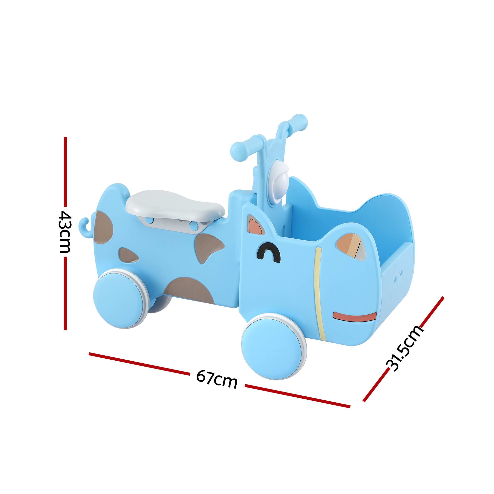 KEEZI Kids Ride On Push Car Toys with Storage Space Animal Stickers Blue 67CMX43CM - Image 3