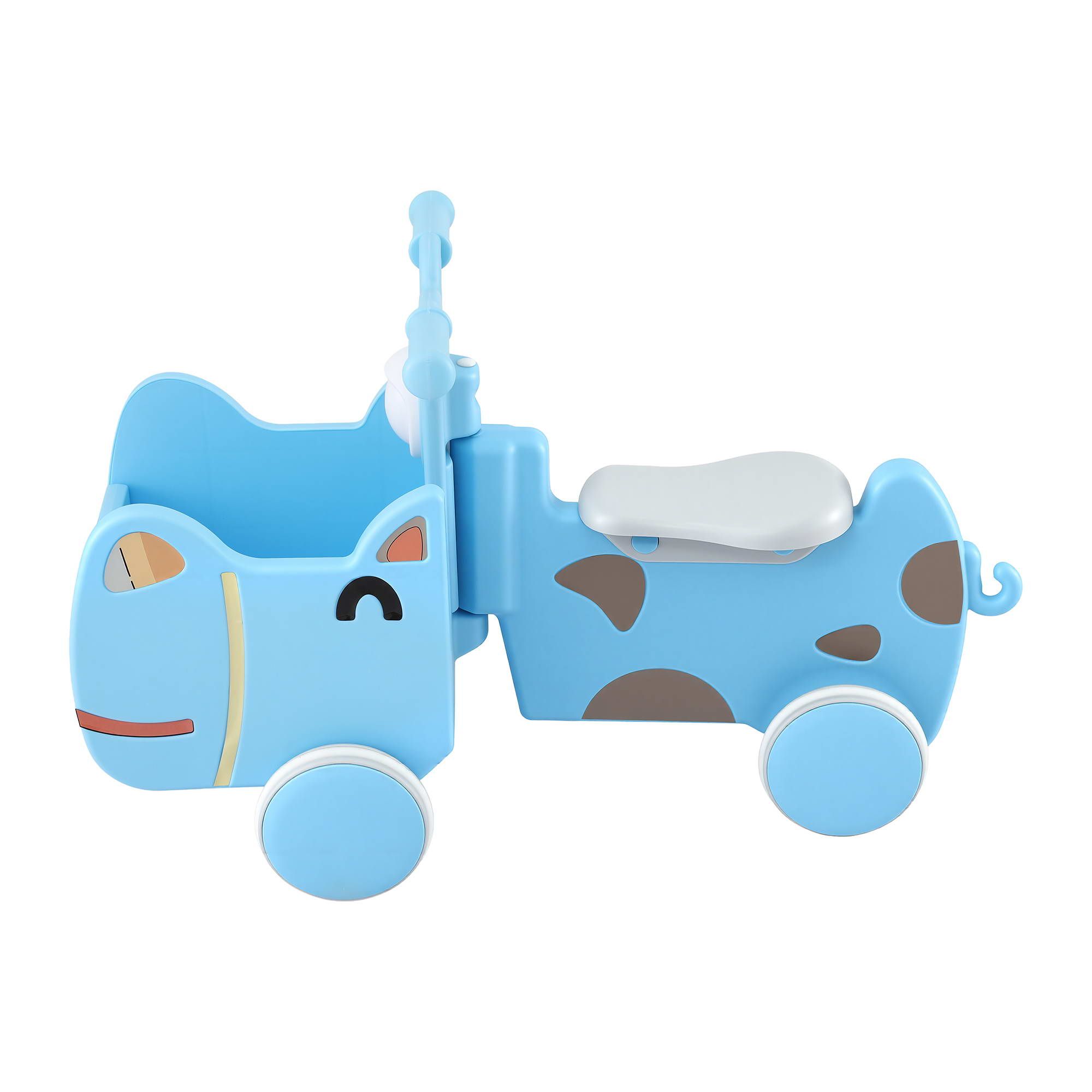 KEEZI Kids Ride On Push Car Toys with Storage Space Animal Stickers Blue 67CMX43CM - Image 4