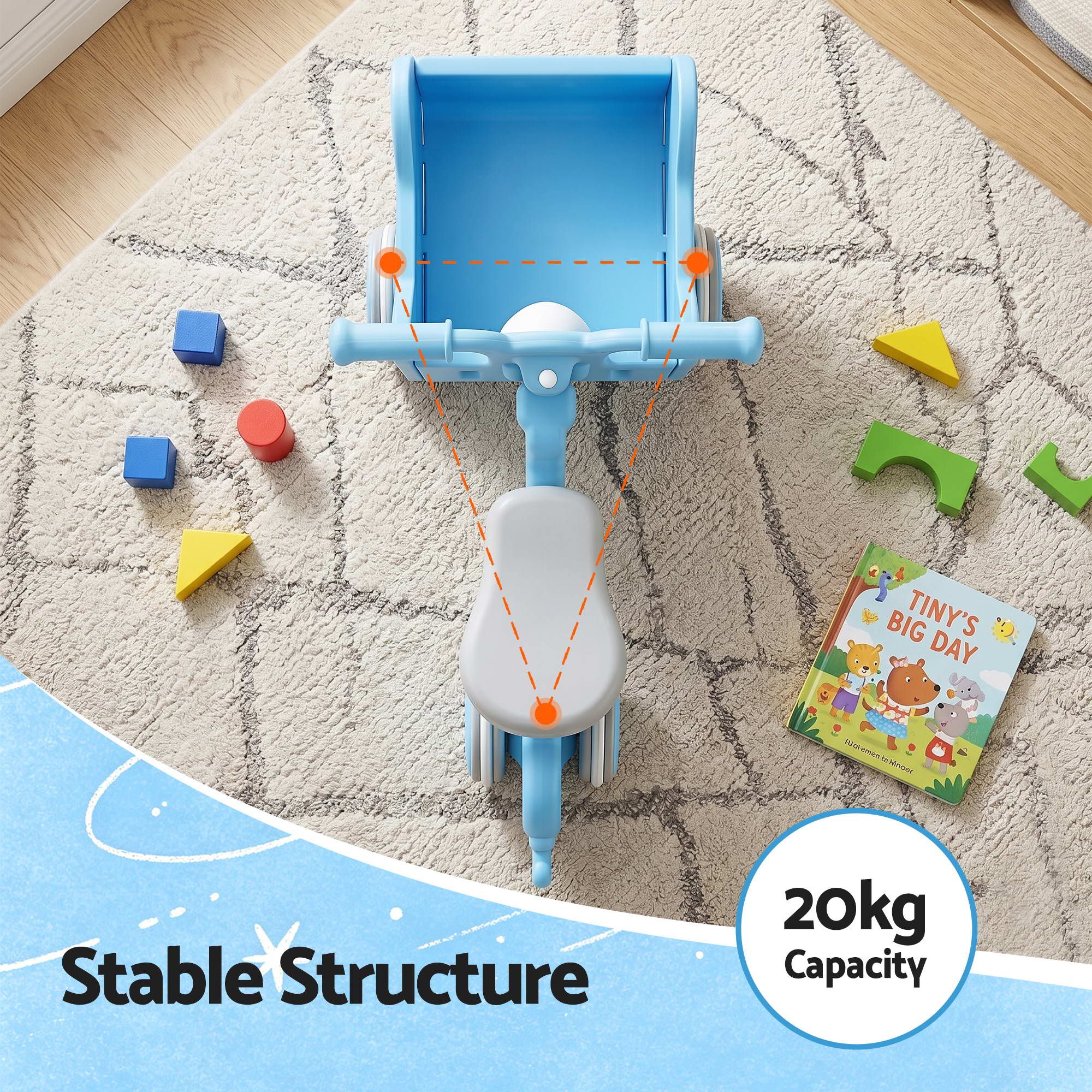 KEEZI Kids Ride On Push Car Toys with Storage Space Animal Stickers Blue 67CMX43CM - Image 7