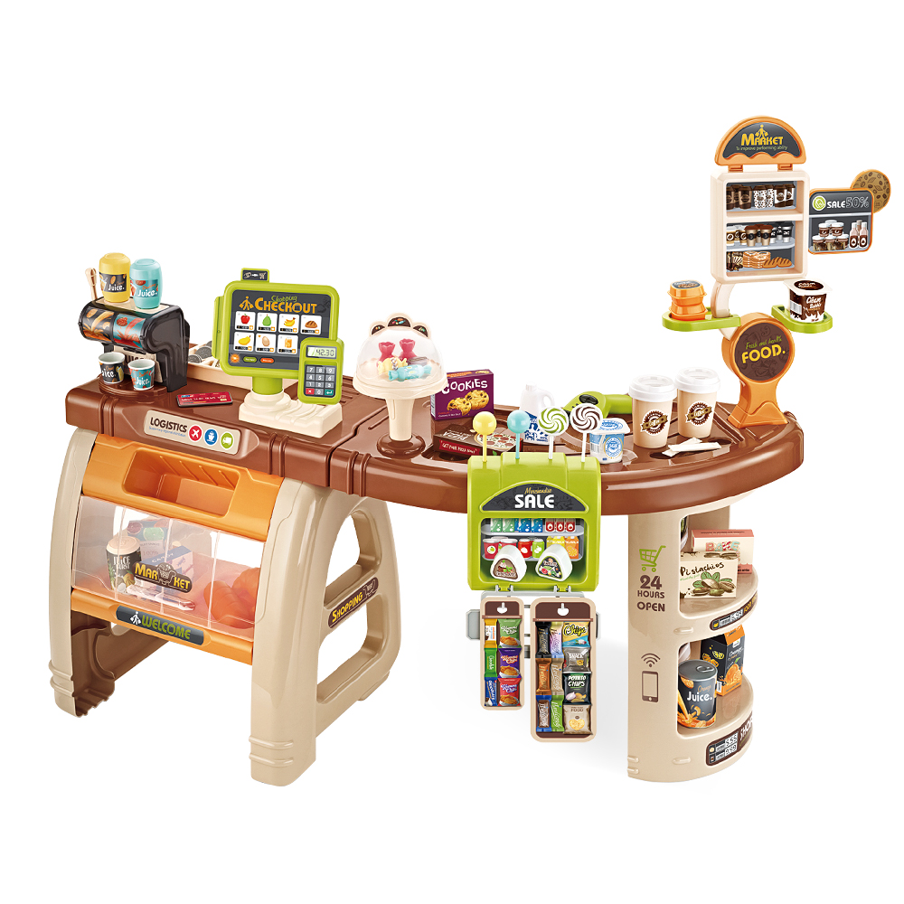 Keezi Kids Pretend Role Play Grocery Supermarket 52 Piece Playset Cash Register - Image 1