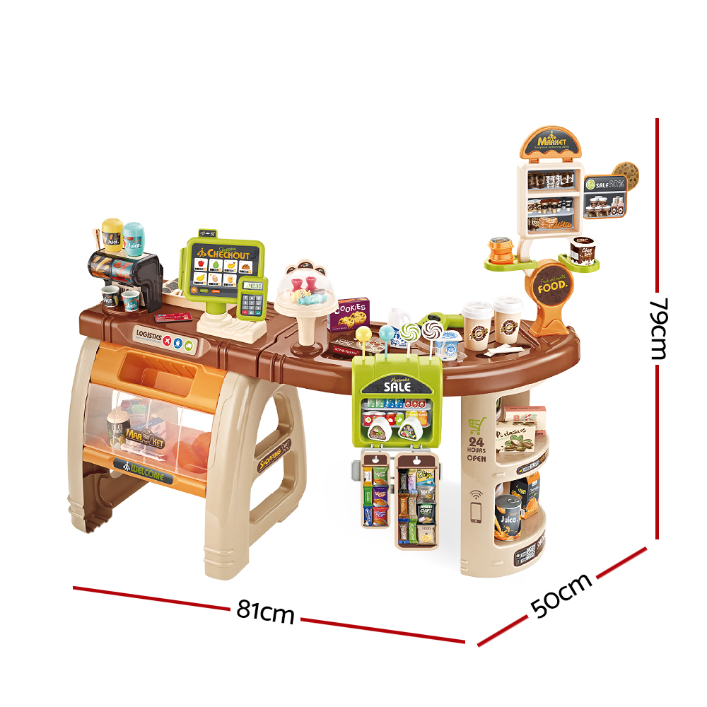 Keezi Kids Pretend Role Play Grocery Supermarket 52 Piece Playset Cash Register - Image 2