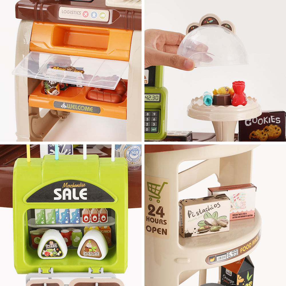 Keezi Kids Pretend Role Play Grocery Supermarket 52 Piece Playset Cash Register - Image 3